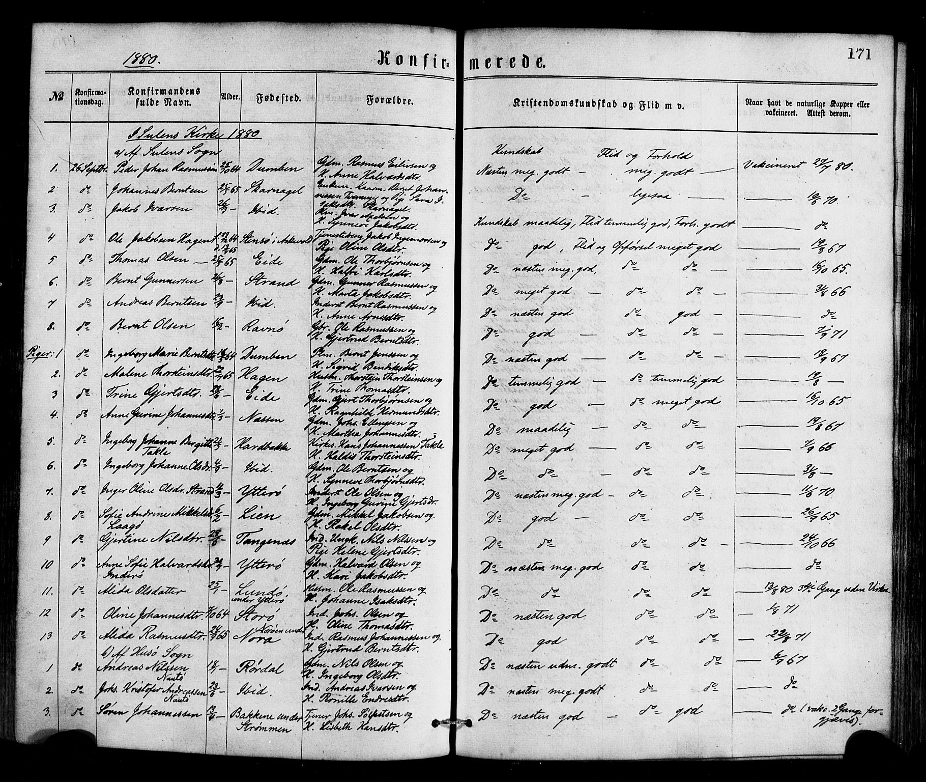 Gulen sokneprestembete, AV/SAB-A-80201/H/Haa/Haaa/L0023: Parish register (official) no. A 23, 1870-1880, p. 171