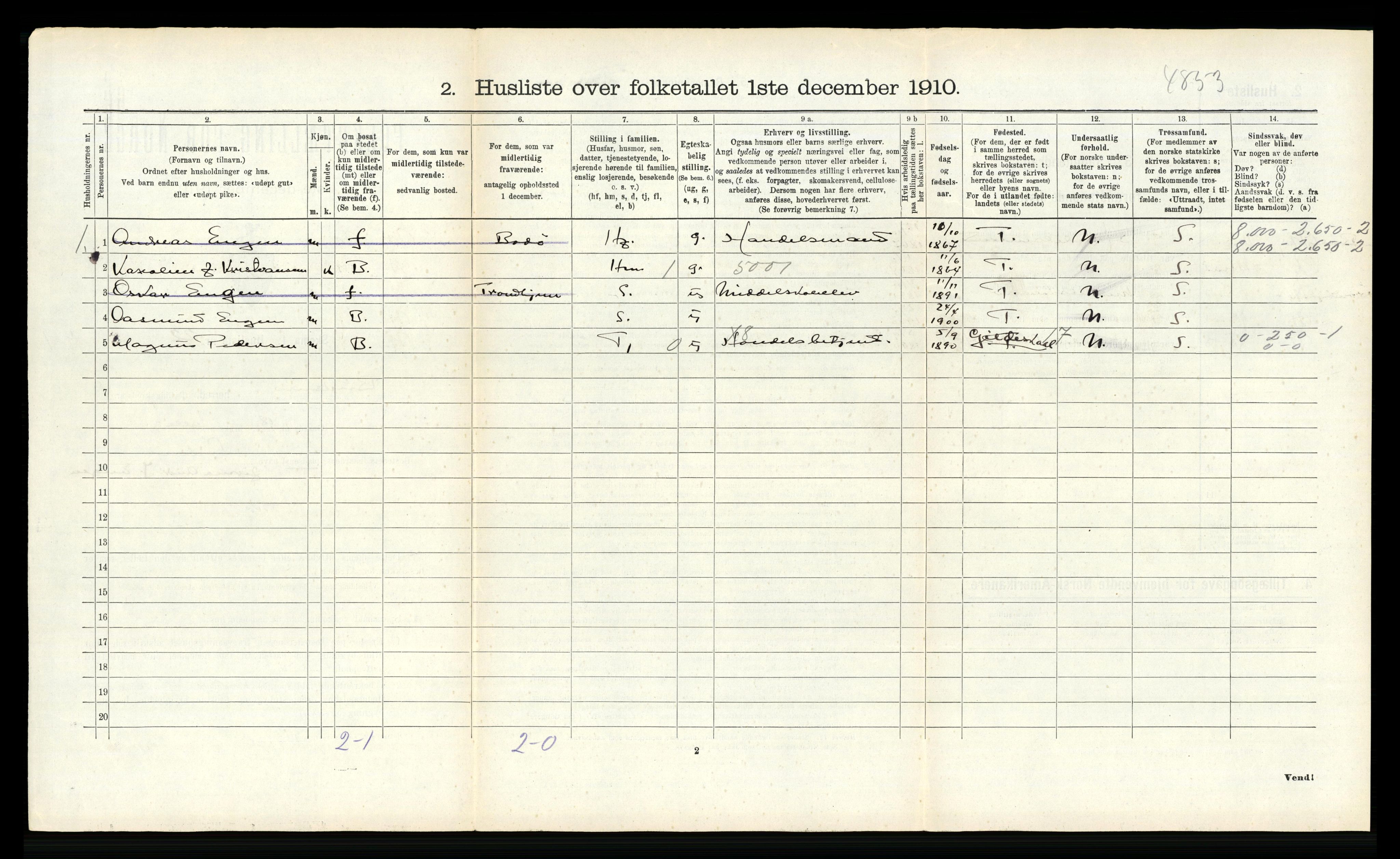 RA, 1910 census for Buksnes, 1910, p. 995