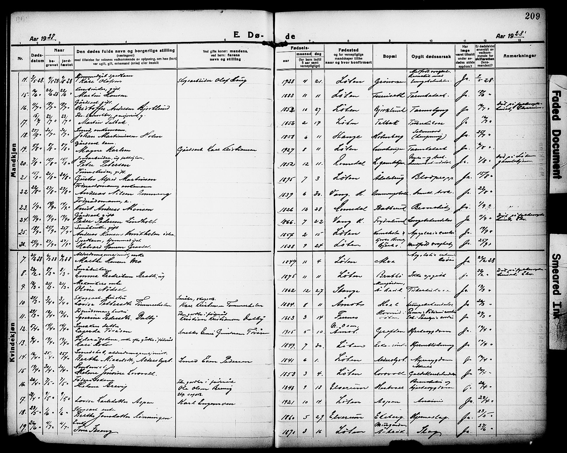 Løten prestekontor, AV/SAH-PREST-022/L/La/L0008: Parish register (copy) no. 8, 1920-1929, p. 209