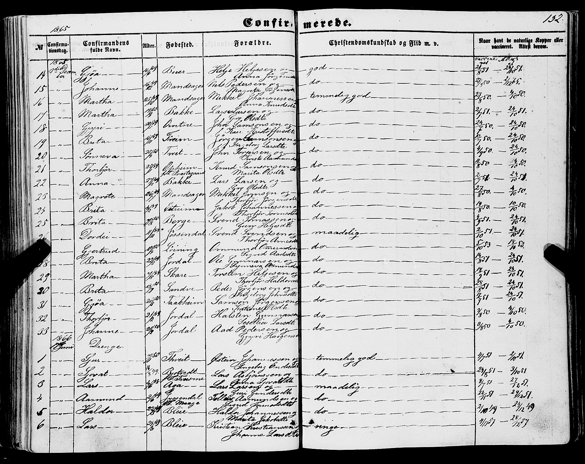 Ullensvang sokneprestembete, AV/SAB-A-78701/H/Haa: Parish register (official) no. A 11, 1854-1866, p. 132