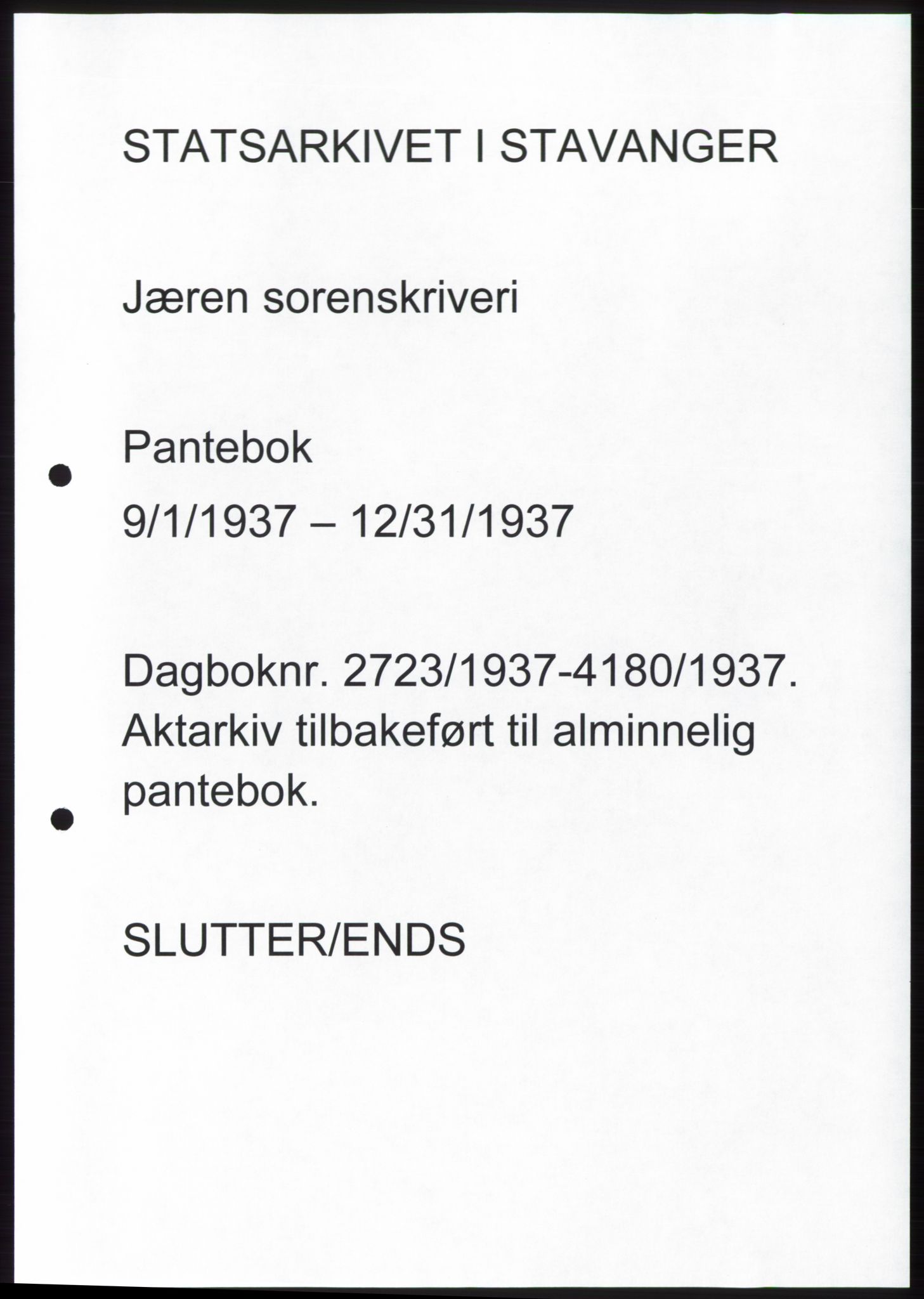 Jæren sorenskriveri, SAST/A-100310/03/G/Gba/L0069: Mortgage book, 1937-1937
