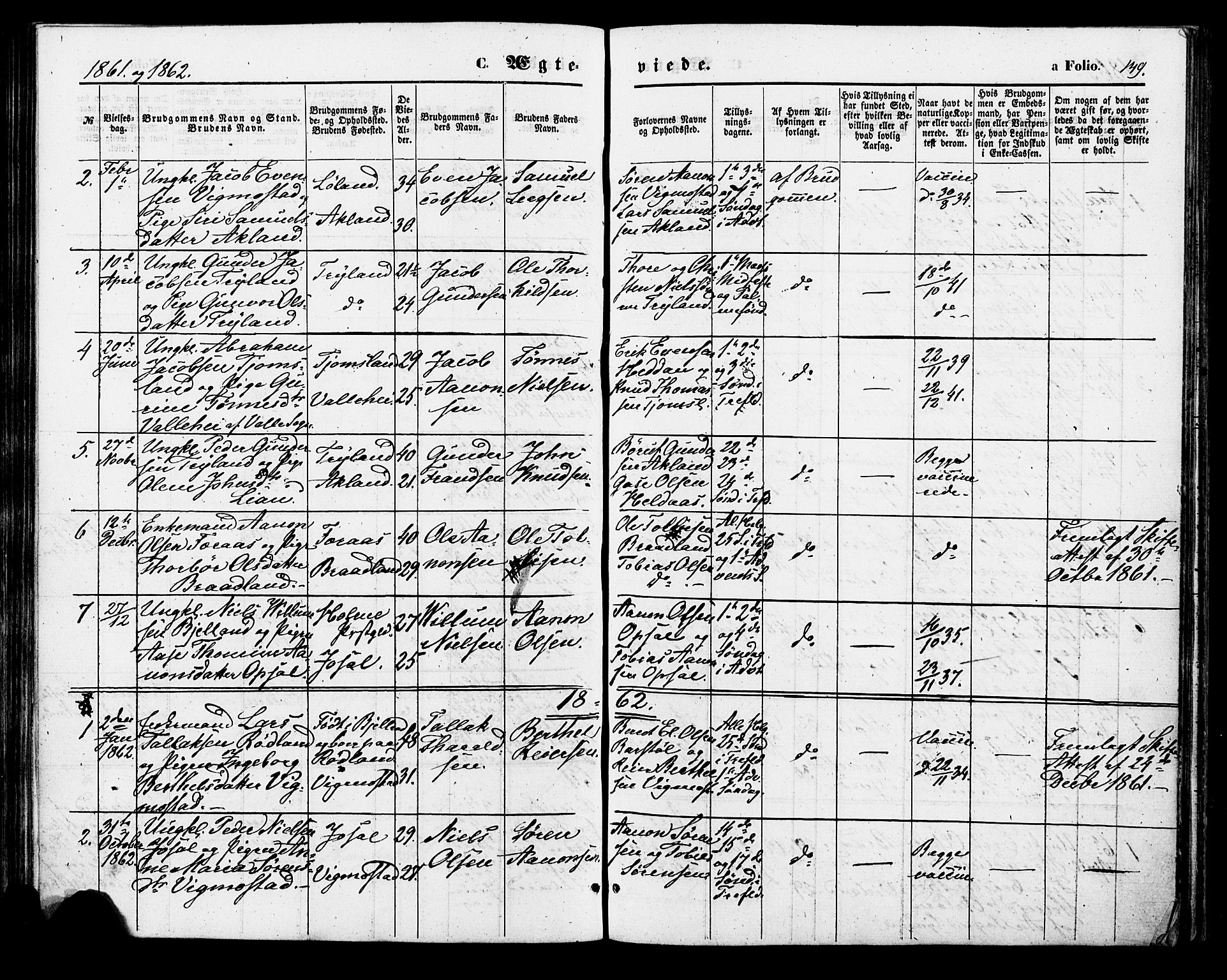Nord-Audnedal sokneprestkontor, SAK/1111-0032/F/Fa/Fab/L0002: Parish register (official) no. A 2, 1859-1882, p. 149