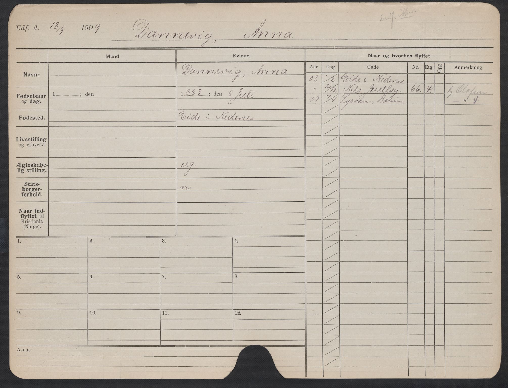 Oslo folkeregister, Registerkort, AV/SAO-A-11715/F/Fa/Fac/L0013: Kvinner, 1906-1914, p. 1230a