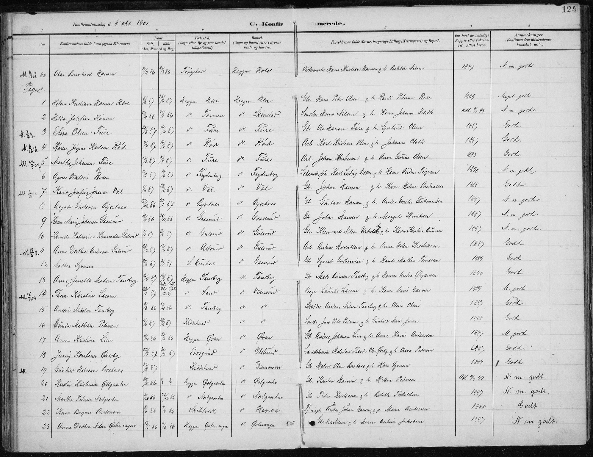 Modum kirkebøker, AV/SAKO-A-234/F/Fa/L0013: Parish register (official) no. 13, 1899-1907, p. 124