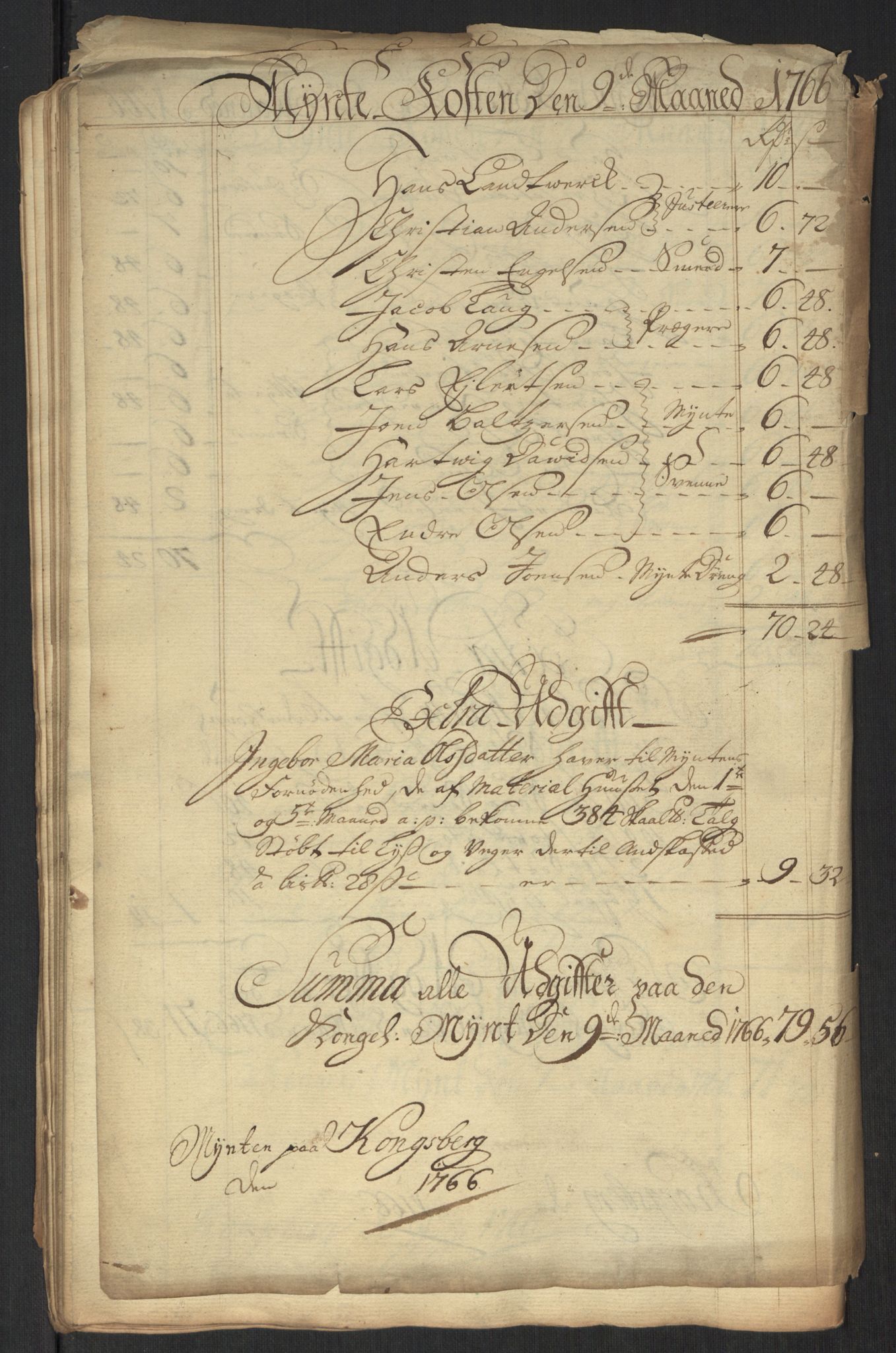 Rentekammeret inntil 1814, Realistisk ordnet avdeling, RA/EA-4070/Oa/L0010: [Y8]: Regninger for Kongsbergs mynt., 1760-1805, p. 94