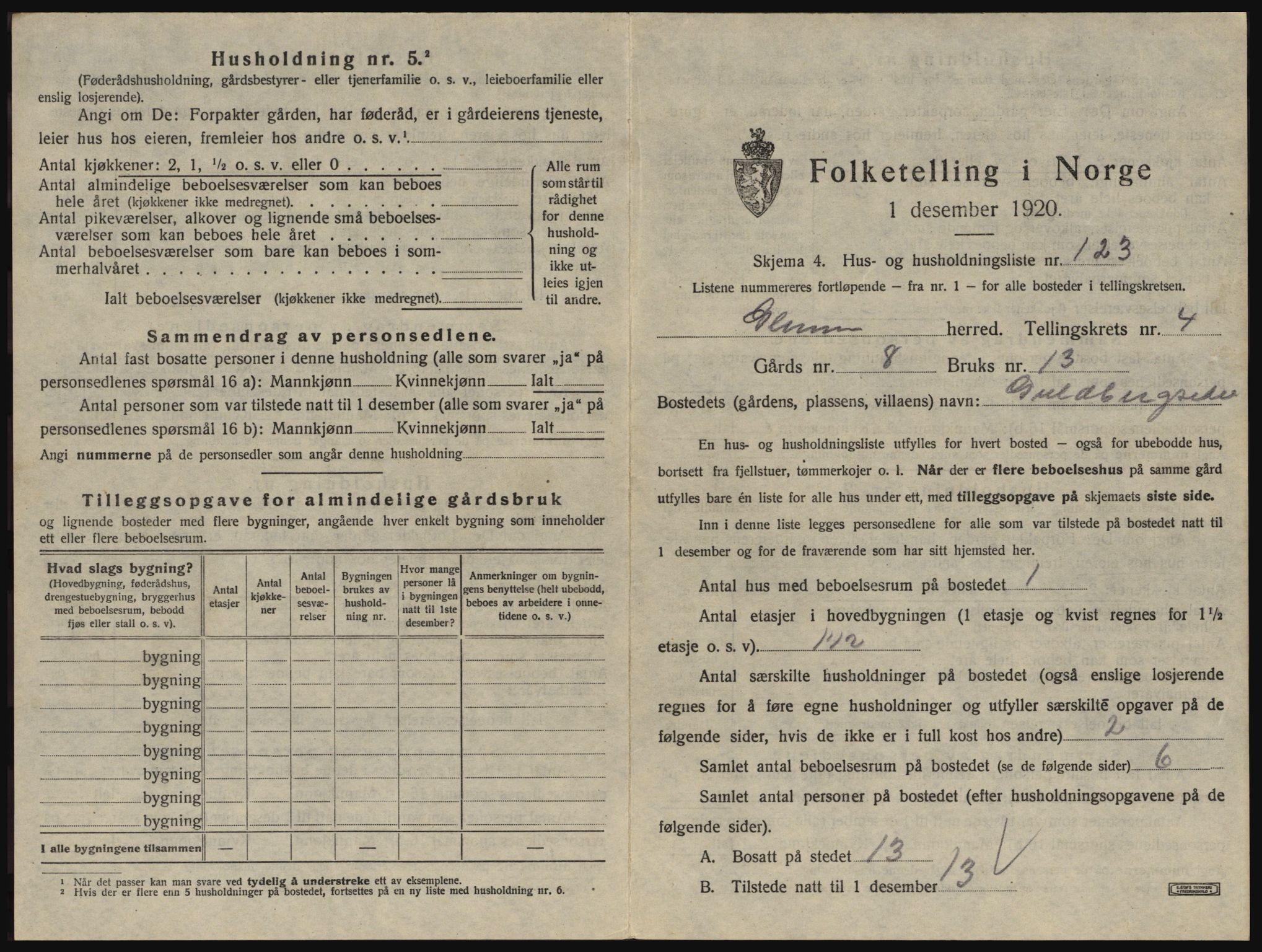 SAO, 1920 census for Glemmen, 1920, p. 873