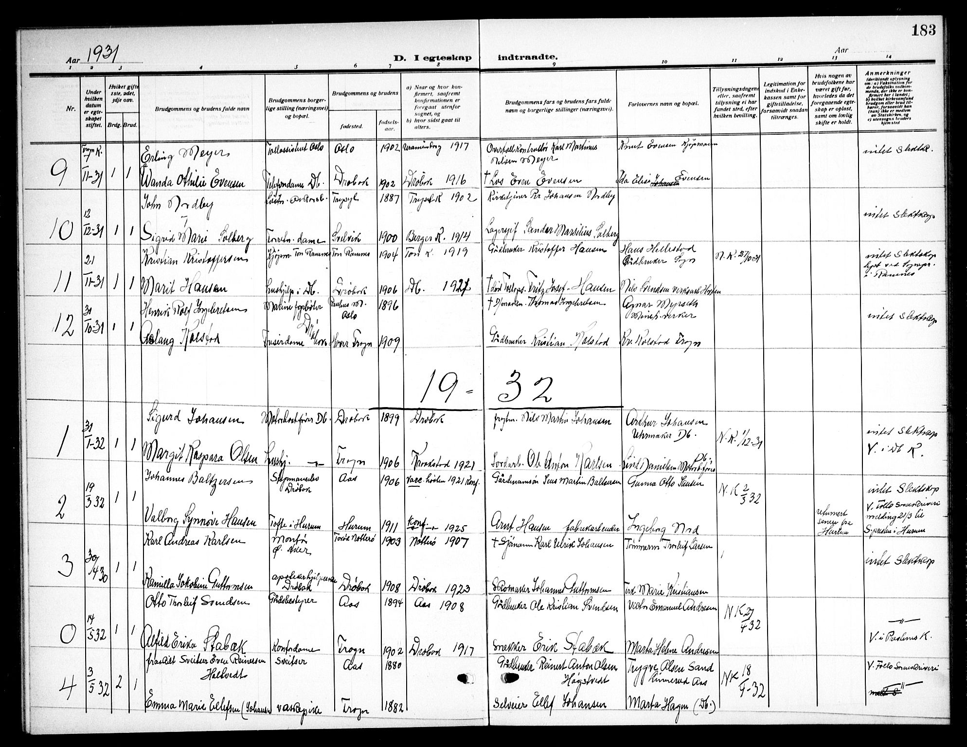 Drøbak prestekontor Kirkebøker, AV/SAO-A-10142a/G/Ga/L0002: Parish register (copy) no. I 2, 1917-1932, p. 183