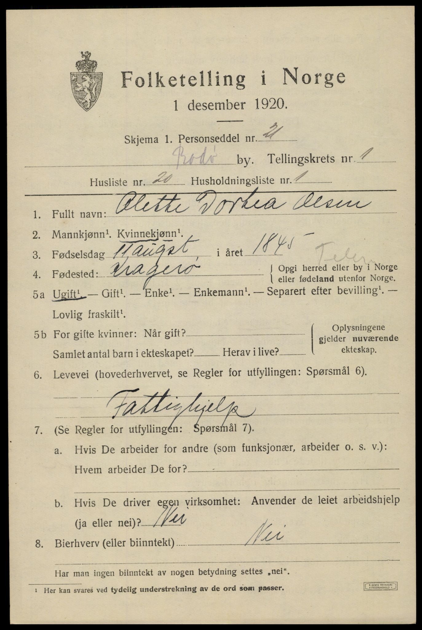 SAT, 1920 census for Bodø, 1920, p. 3685