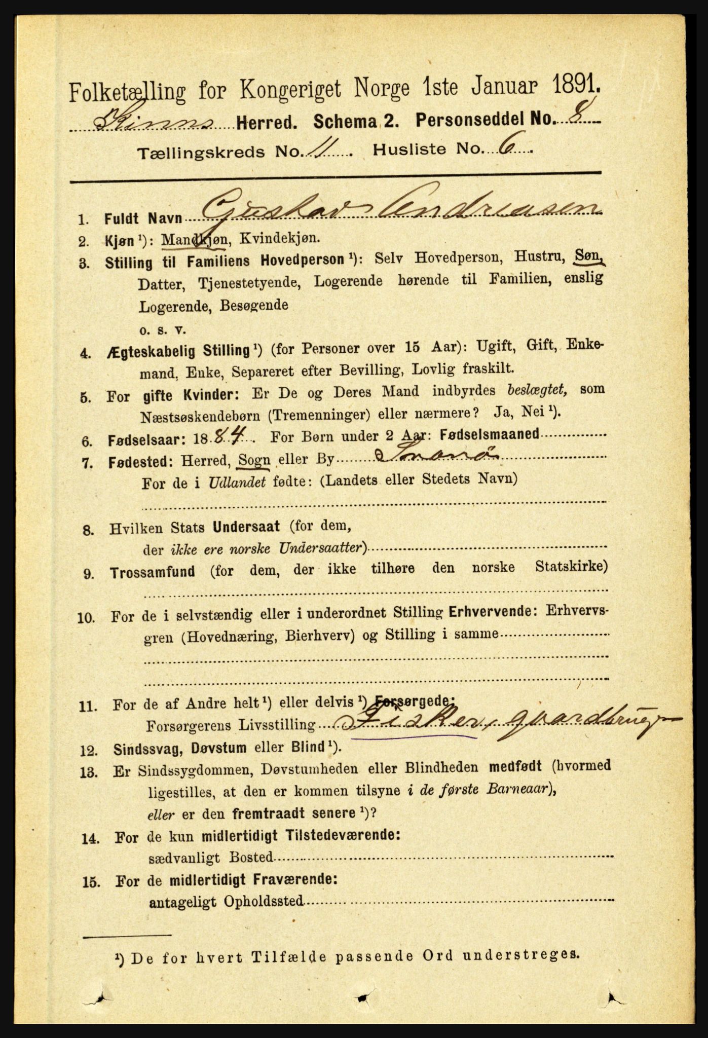 RA, 1891 census for 1437 Kinn, 1891, p. 4097