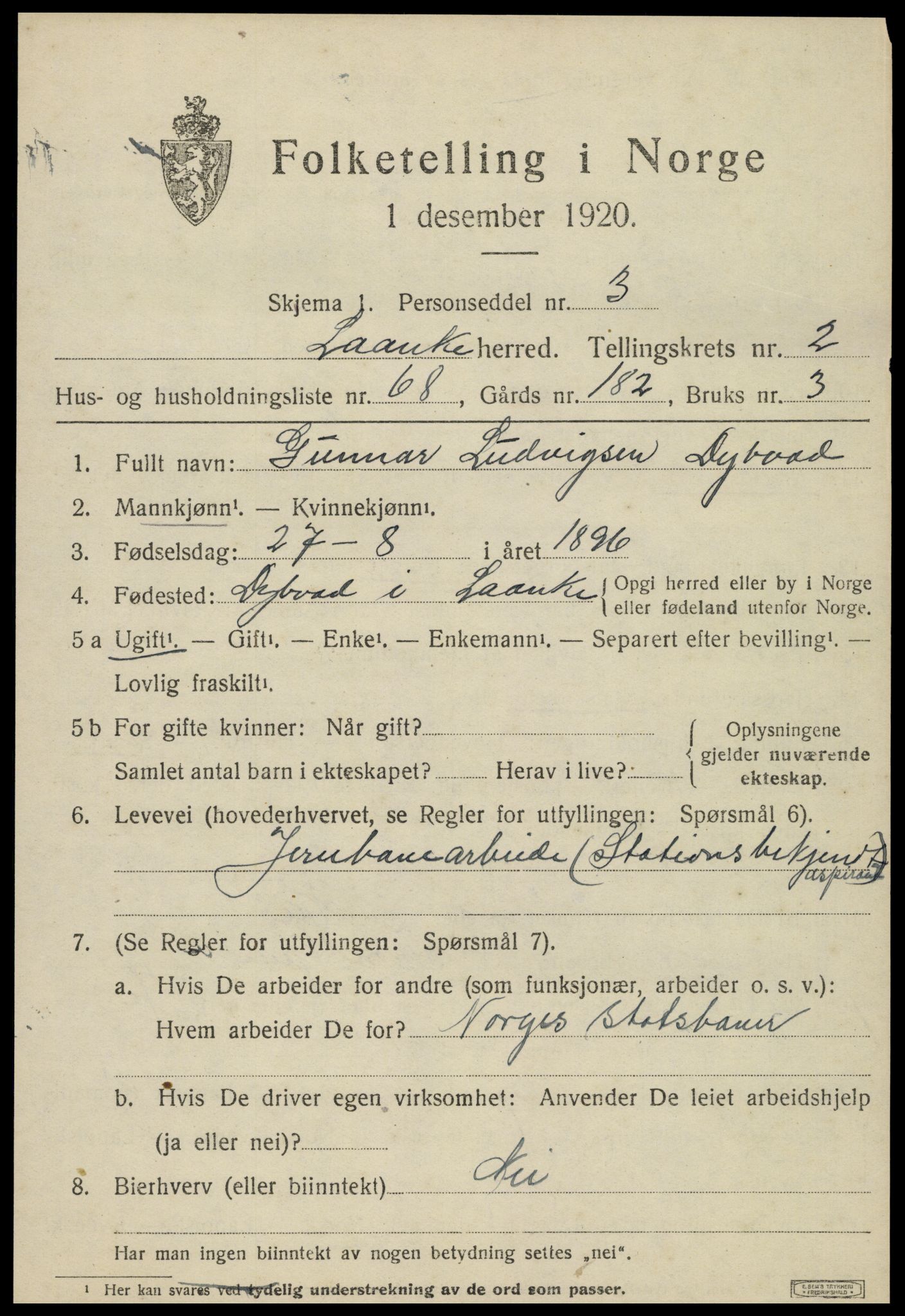 SAT, 1920 census for Lånke, 1920, p. 1758