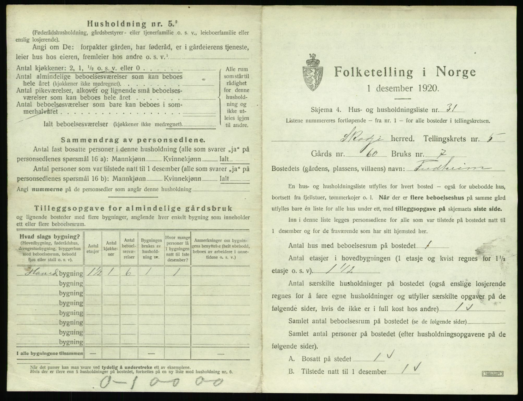 SAT, 1920 census for Skodje, 1920, p. 399