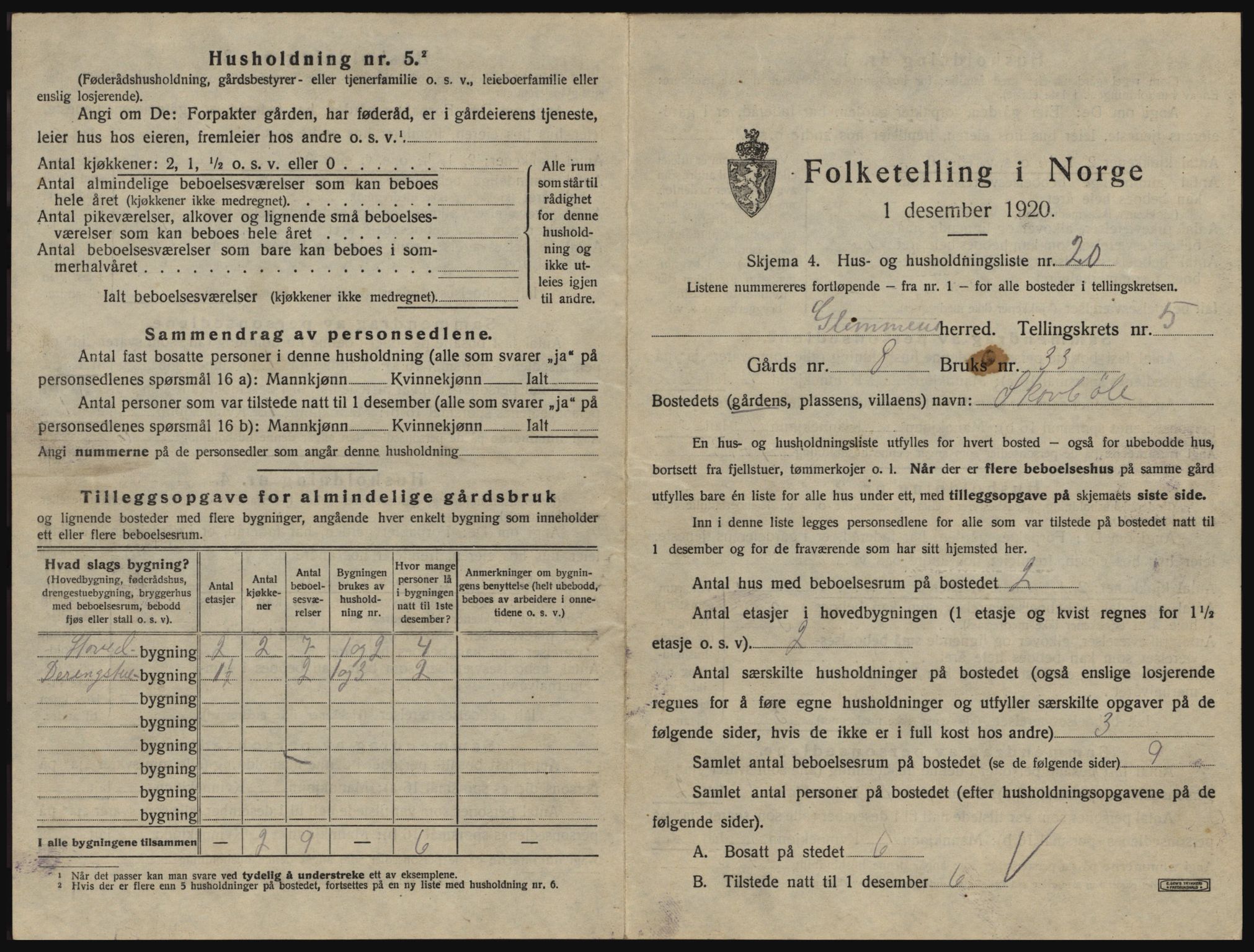 SAO, 1920 census for Glemmen, 1920, p. 1695