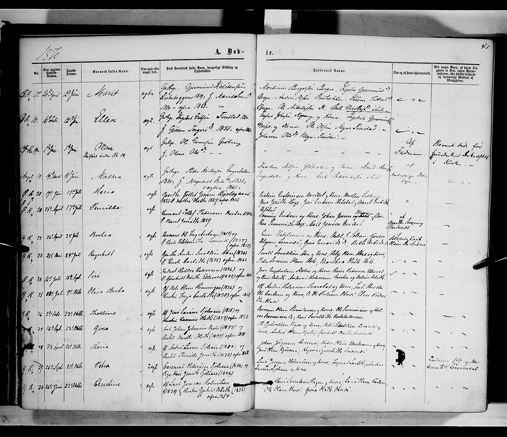 Rendalen prestekontor, AV/SAH-PREST-054/H/Ha/Haa/L0006: Parish register (official) no. 6, 1867-1877, p. 41