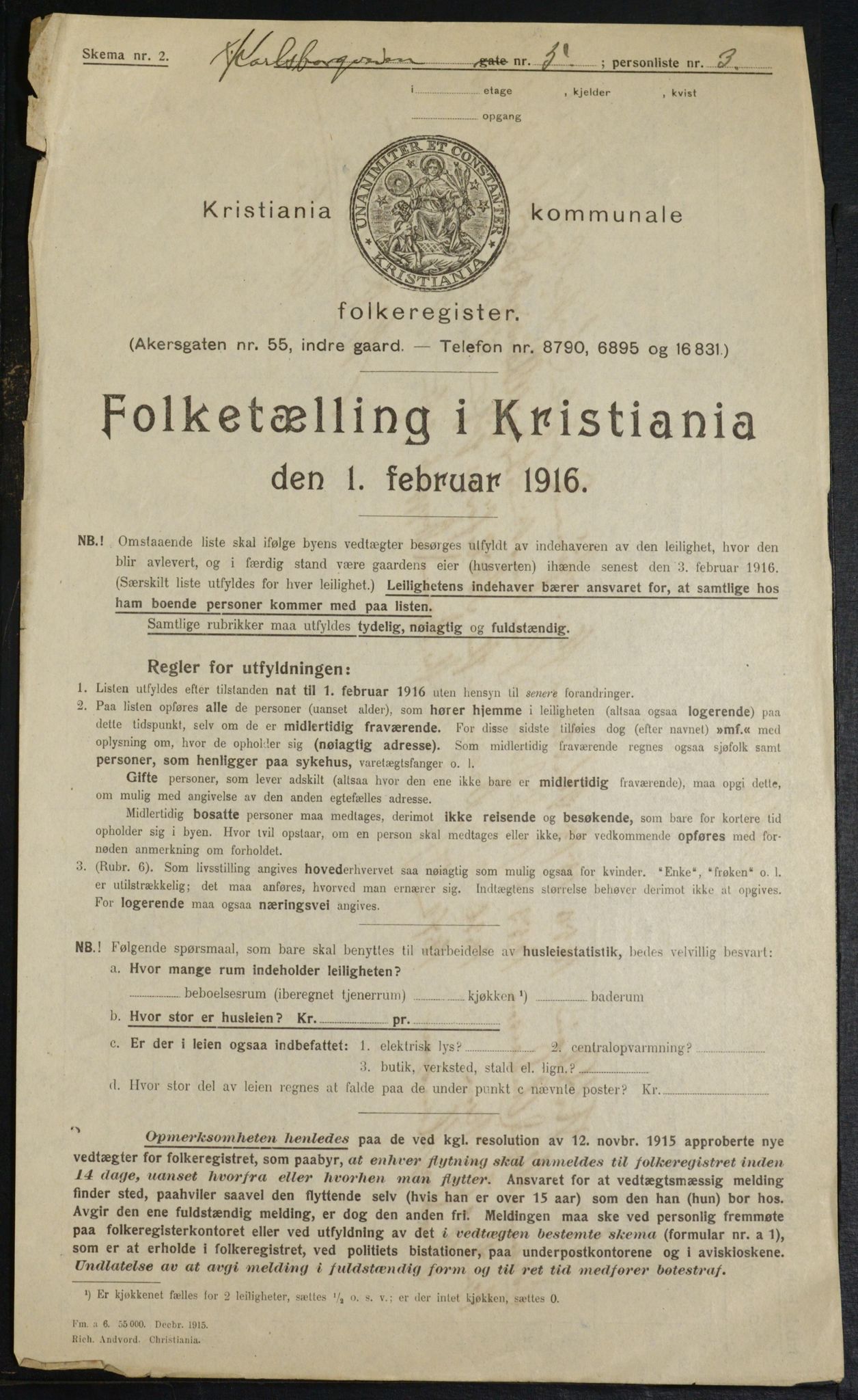 OBA, Municipal Census 1916 for Kristiania, 1916, p. 49988