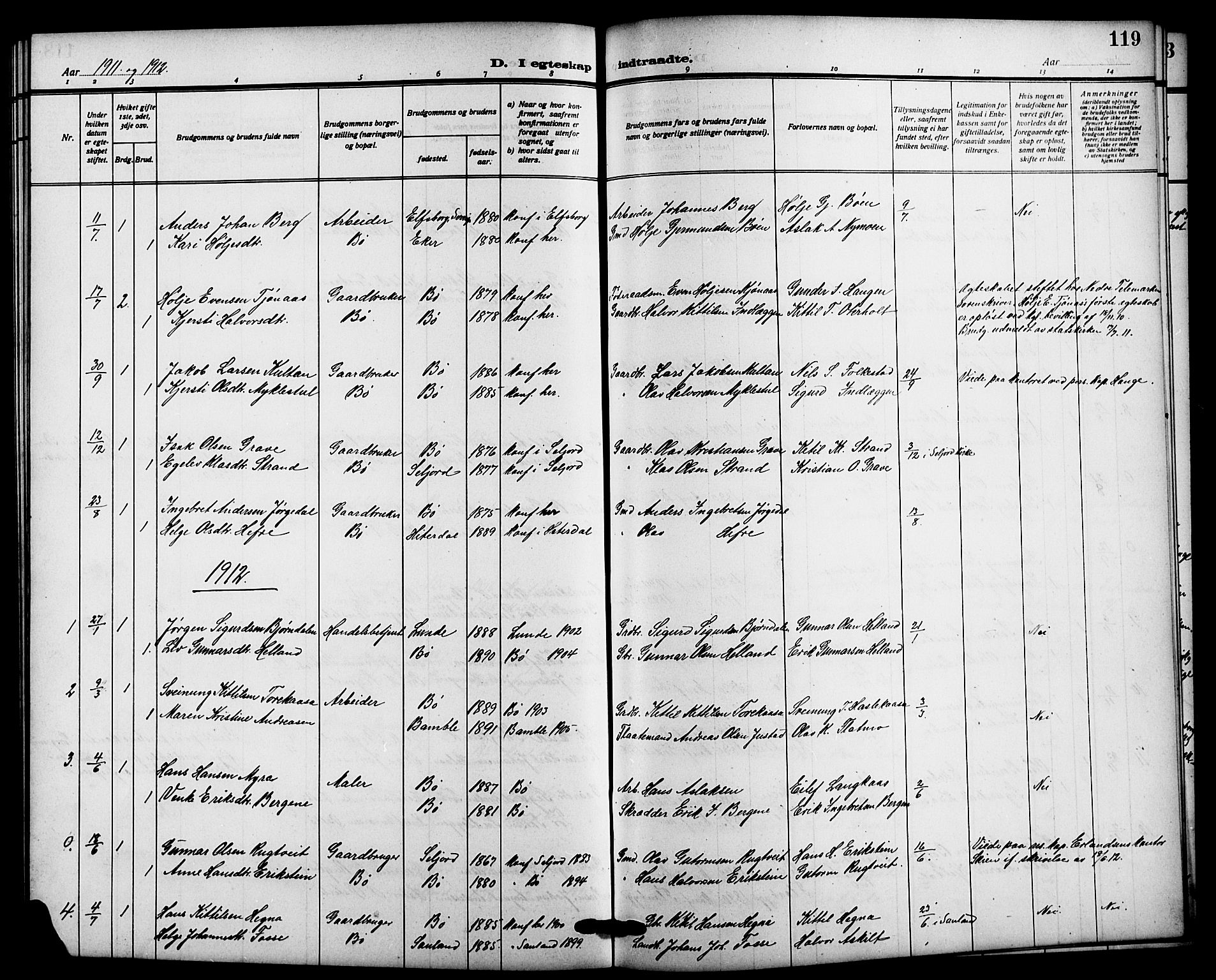 Bø kirkebøker, SAKO/A-257/G/Ga/L0007: Parish register (copy) no. 7, 1909-1924, p. 119