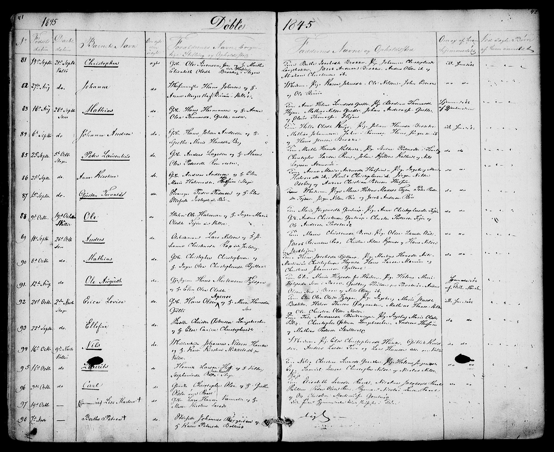 Sem kirkebøker, SAKO/A-5/F/Fa/L0006: Parish register (official) no. I 6, 1843-1855, p. 41-42