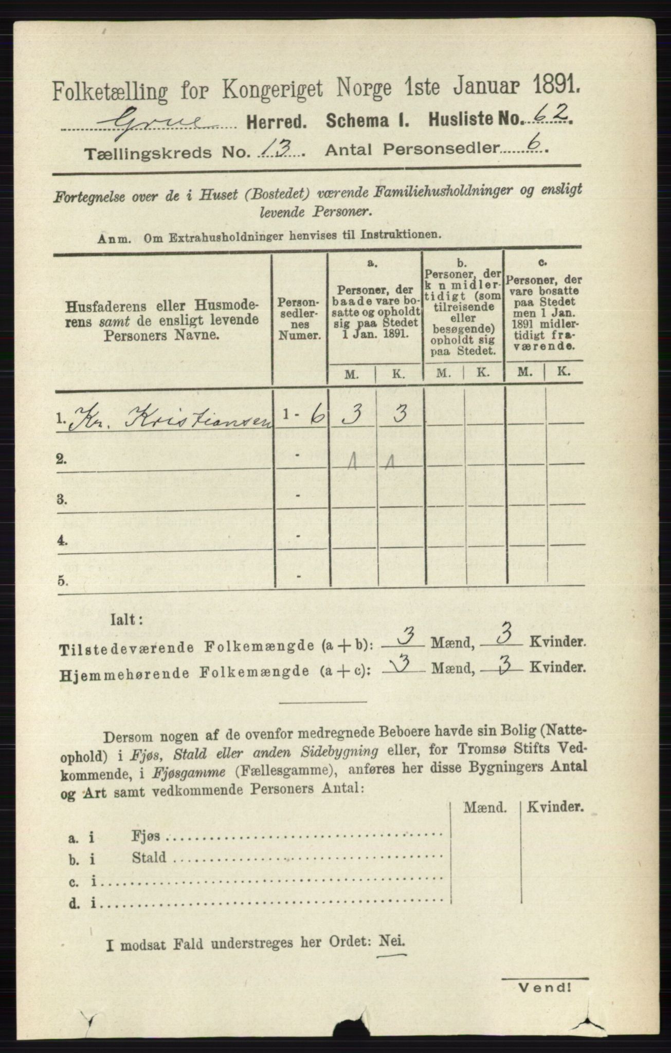 RA, 1891 census for 0423 Grue, 1891, p. 6560