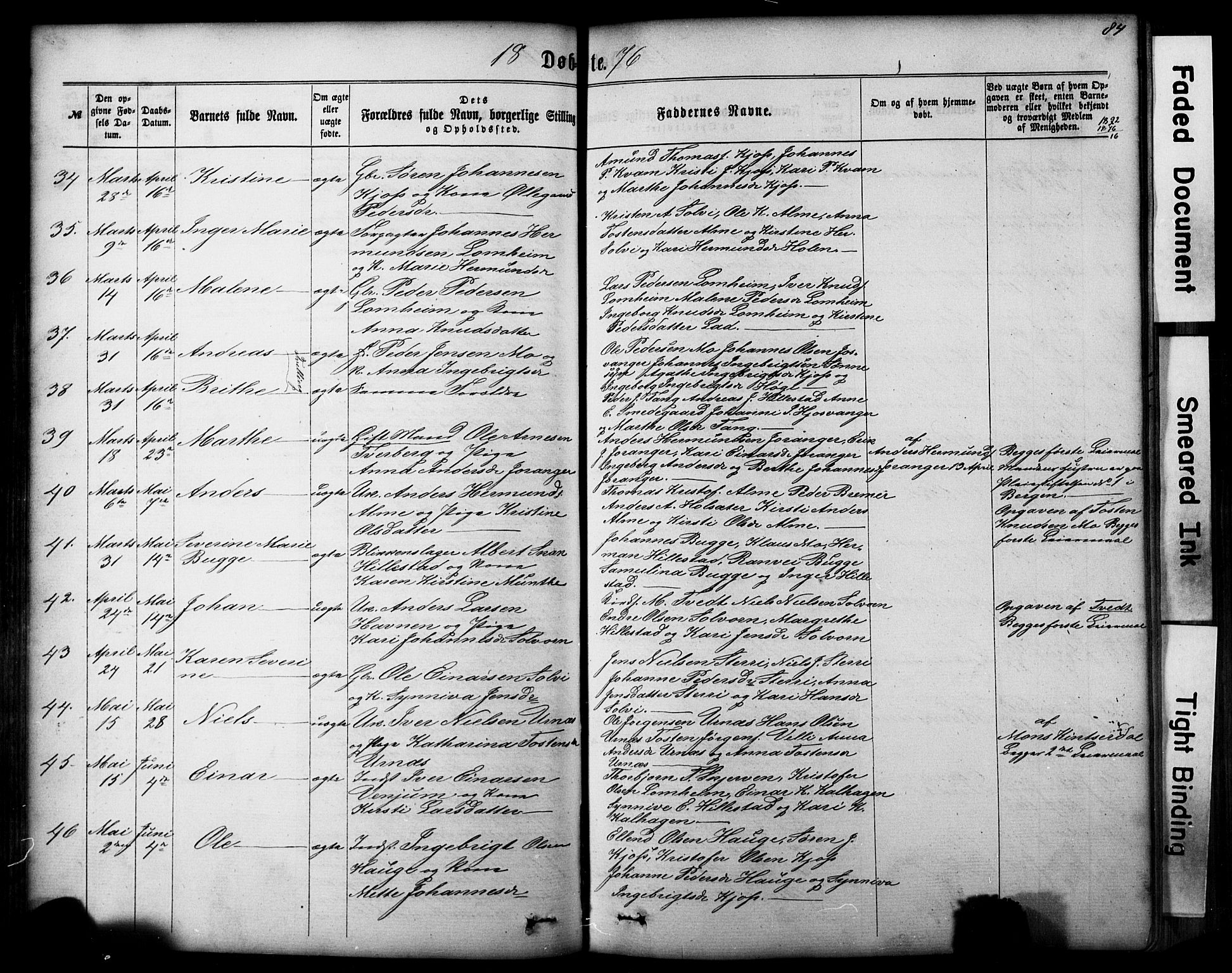 Hafslo sokneprestembete, AV/SAB-A-80301/H/Hab/Haba/L0001: Parish register (copy) no. A 1, 1866-1908, p. 84