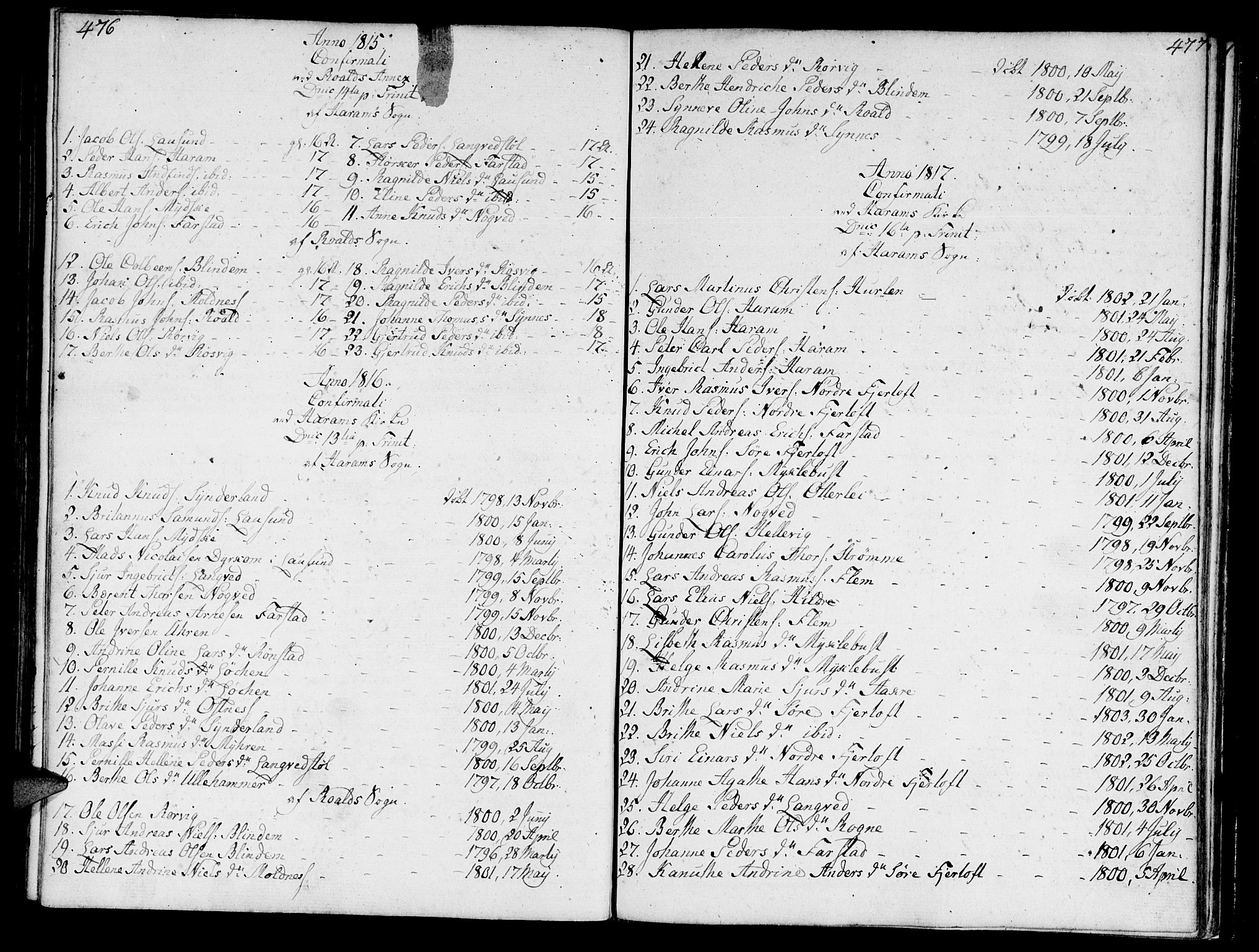 Ministerialprotokoller, klokkerbøker og fødselsregistre - Møre og Romsdal, AV/SAT-A-1454/536/L0494: Parish register (official) no. 536A03, 1803-1836, p. 476-477