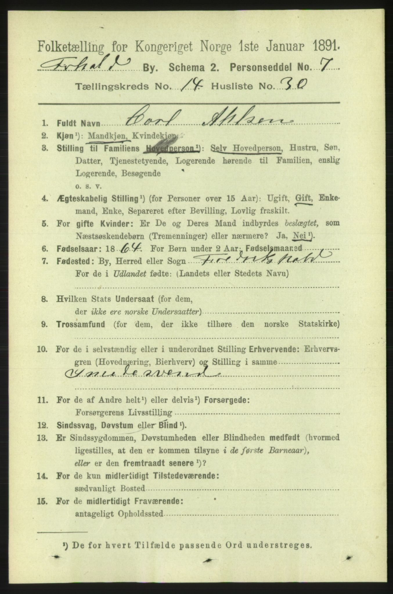 RA, 1891 census for 0101 Fredrikshald, 1891, p. 9432