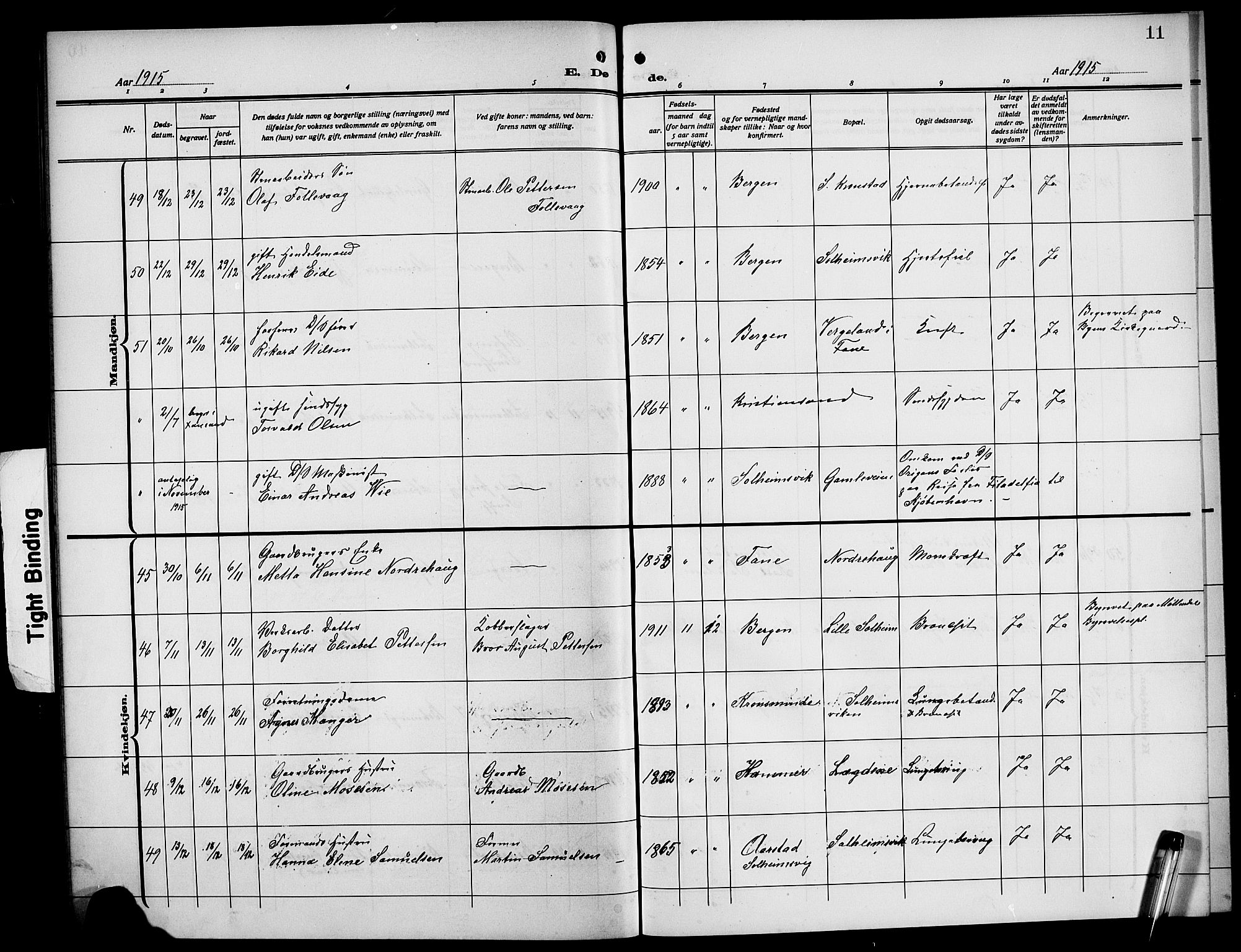 Årstad Sokneprestembete, AV/SAB-A-79301/H/Hab/L0024: Parish register (copy) no. D 1, 1915-1922, p. 11