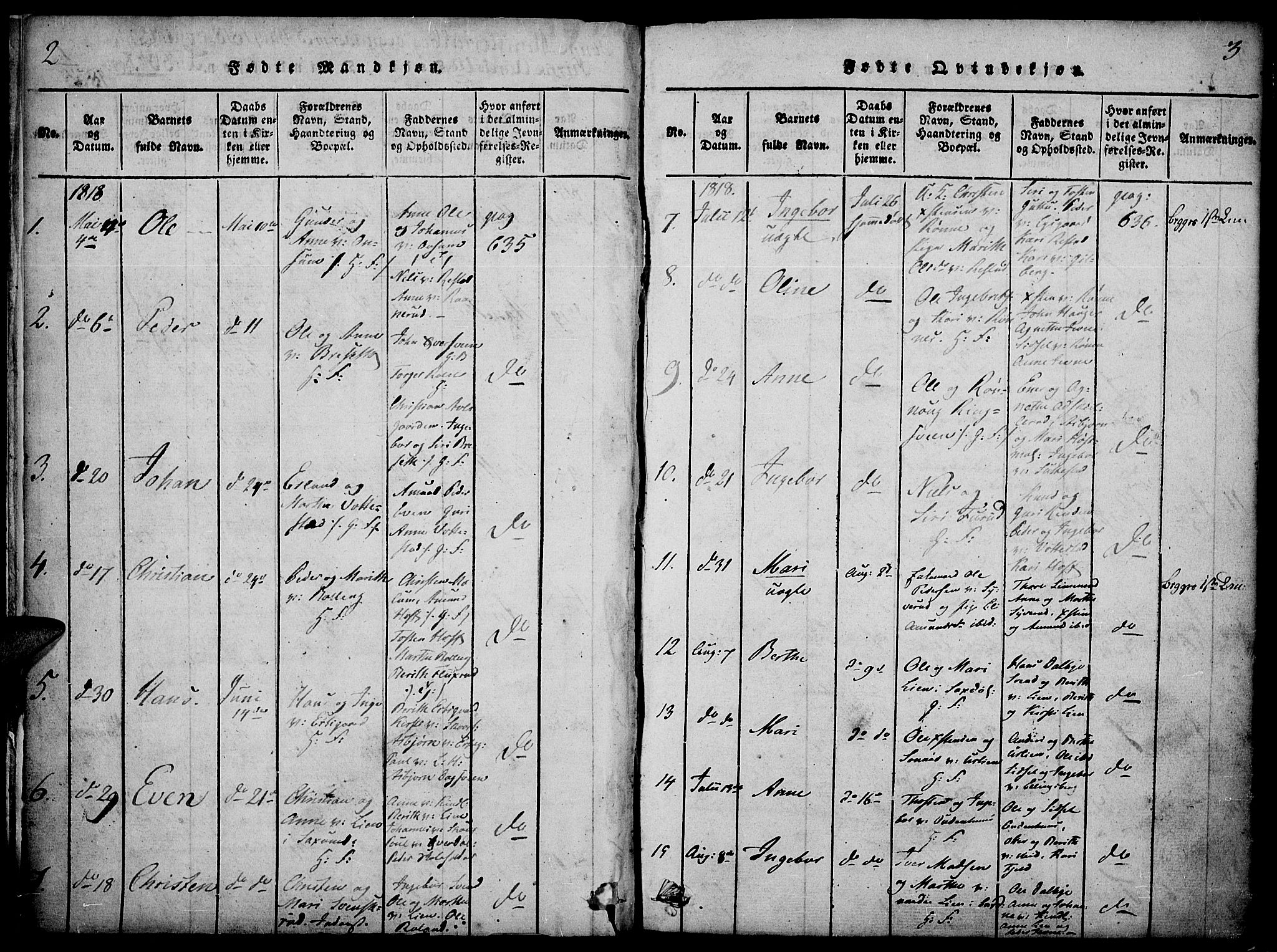 Fåberg prestekontor, SAH/PREST-086/H/Ha/Haa/L0003: Parish register (official) no. 3, 1818-1833, p. 2-3