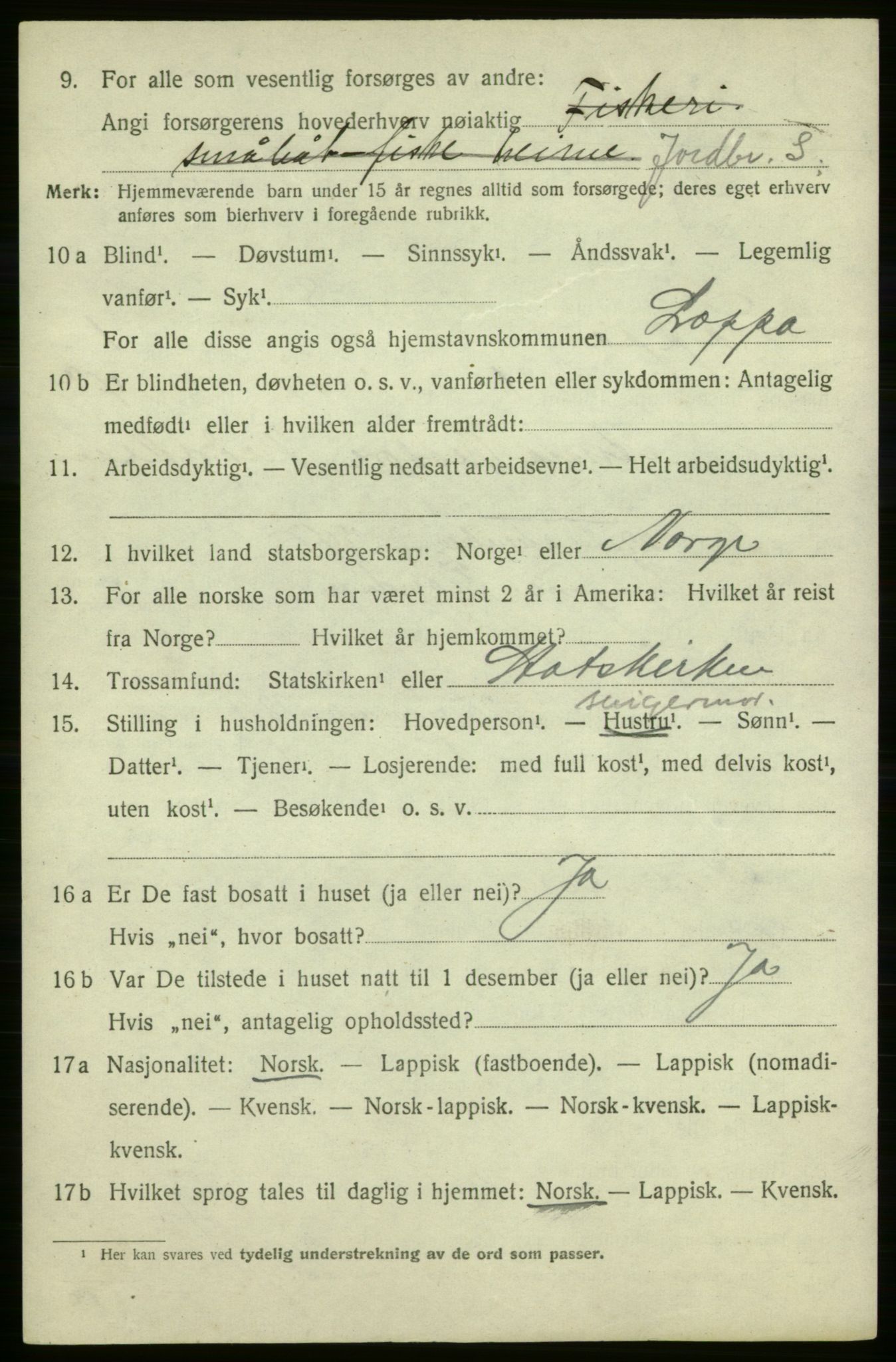 SATØ, 1920 census for Loppa, 1920, p. 637