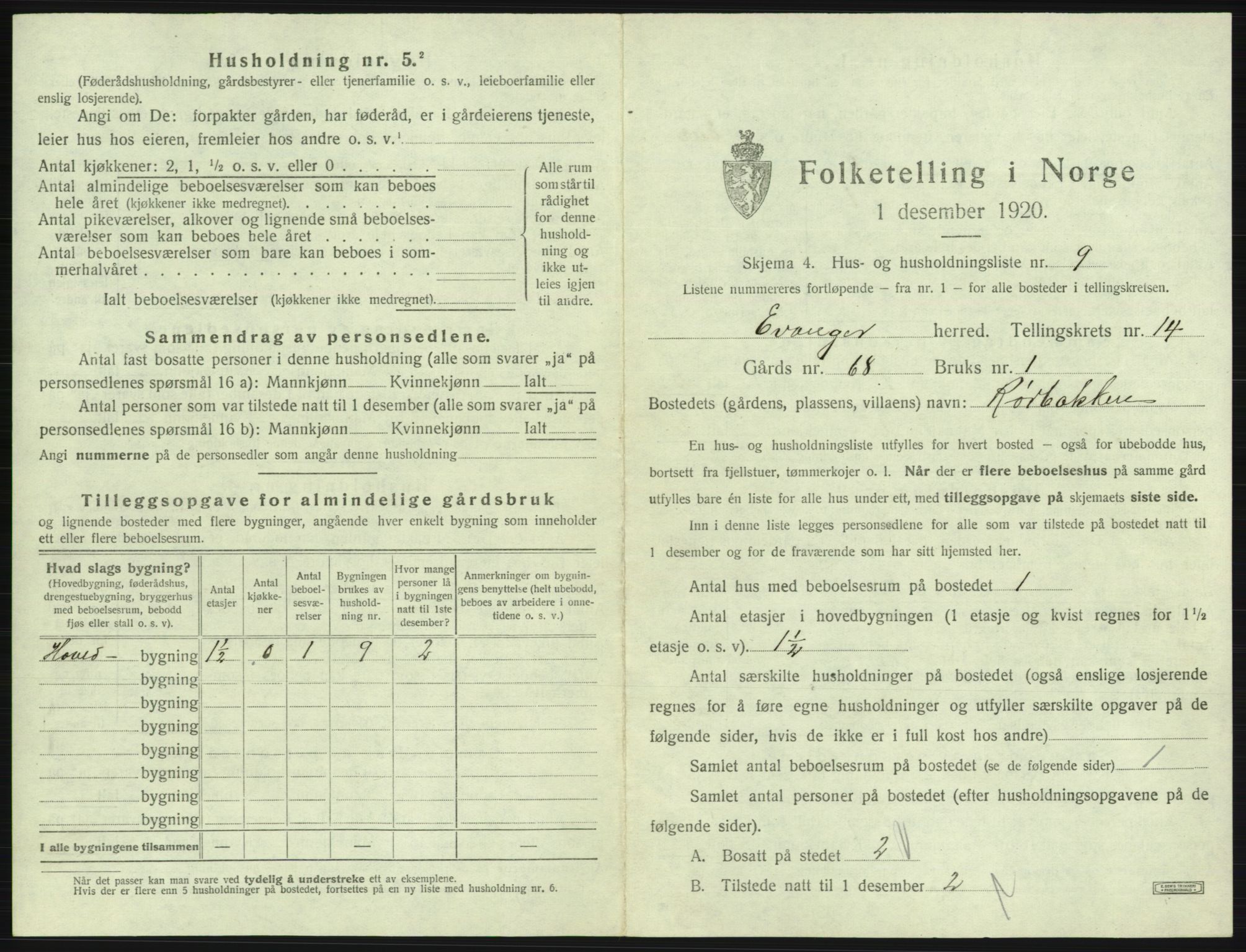 SAB, 1920 census for Evanger, 1920, p. 651