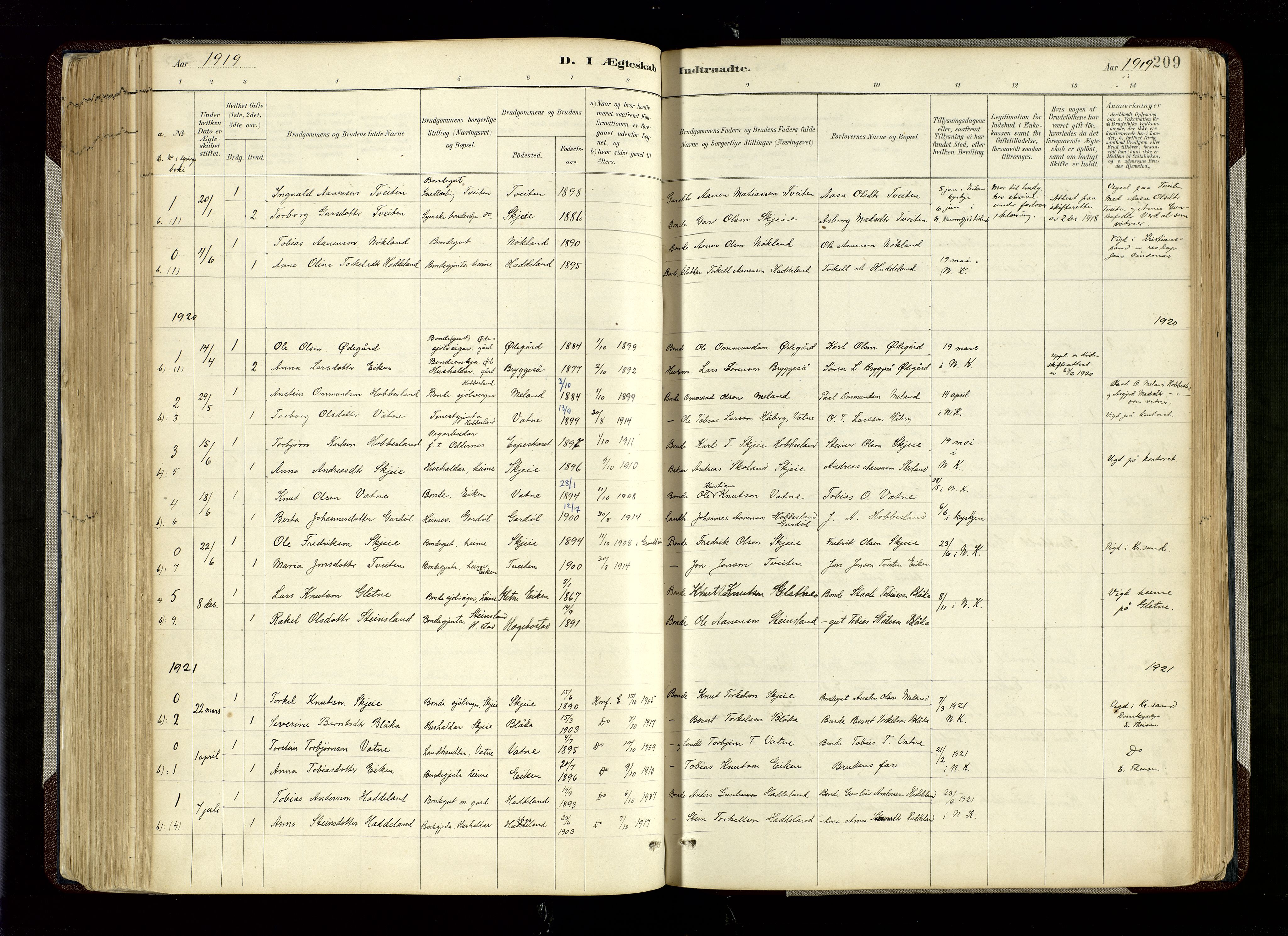 Hægebostad sokneprestkontor, AV/SAK-1111-0024/F/Fa/Fab/L0004: Parish register (official) no. A 4, 1887-1929, p. 209