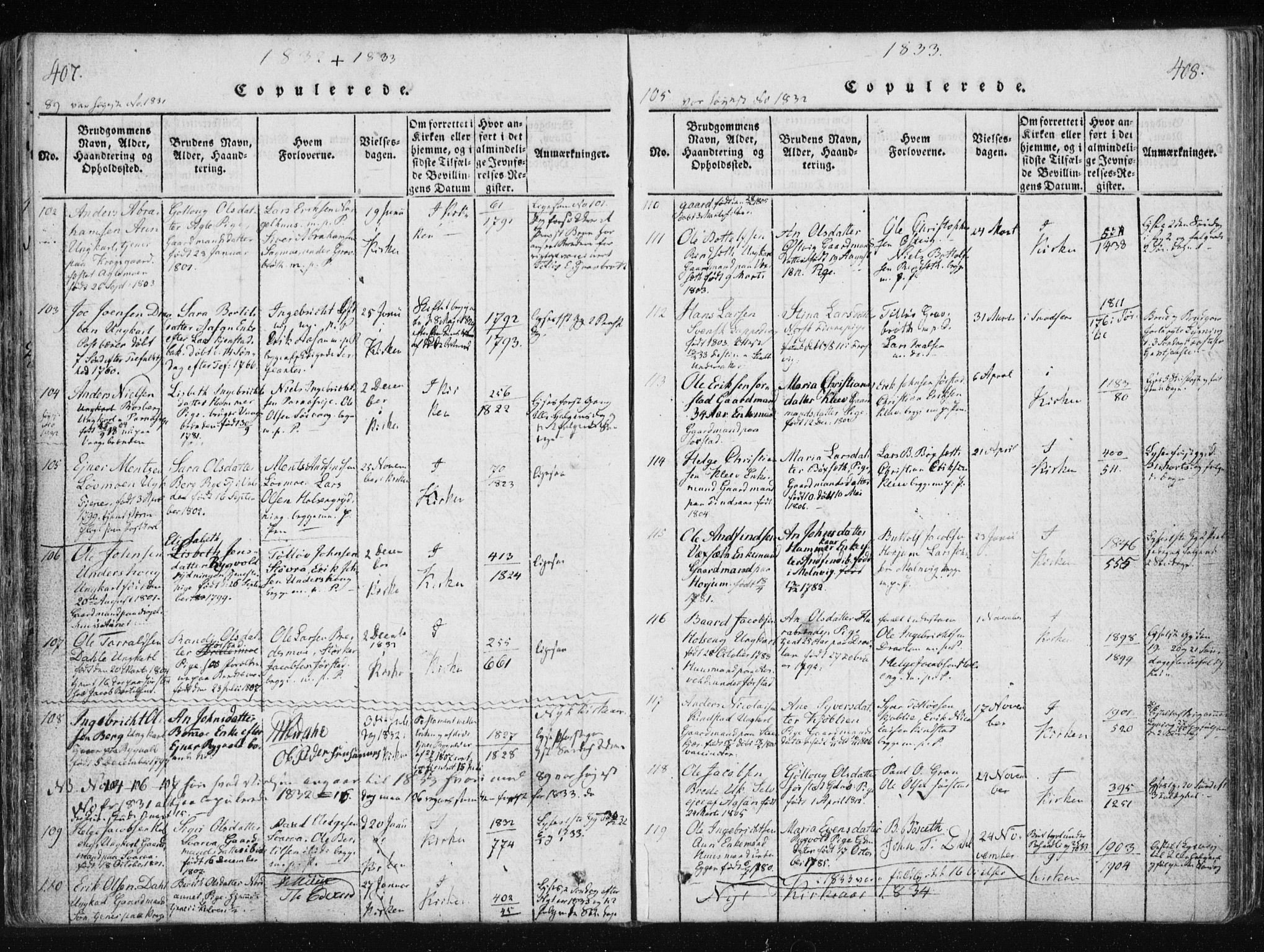 Ministerialprotokoller, klokkerbøker og fødselsregistre - Nord-Trøndelag, SAT/A-1458/749/L0469: Parish register (official) no. 749A03, 1817-1857, p. 407-408