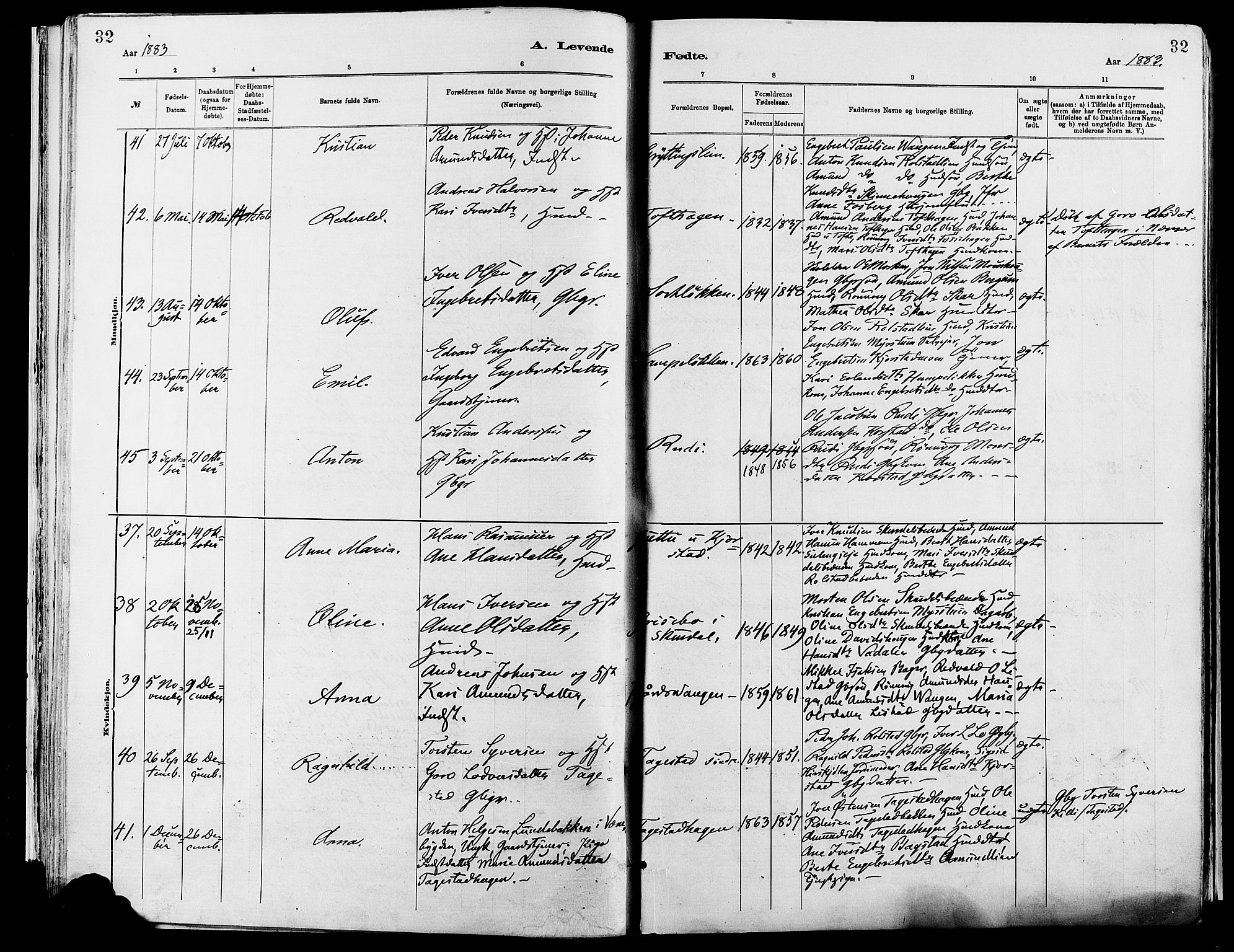 Sør-Fron prestekontor, AV/SAH-PREST-010/H/Ha/Haa/L0003: Parish register (official) no. 3, 1881-1897, p. 32