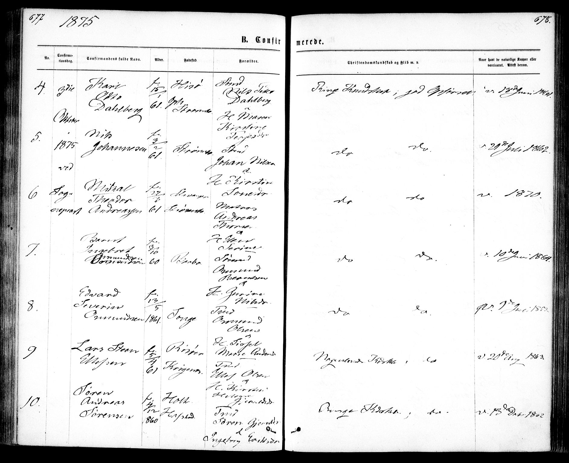 Tromøy sokneprestkontor, SAK/1111-0041/F/Fa/L0008: Parish register (official) no. A 8, 1870-1877, p. 677-678