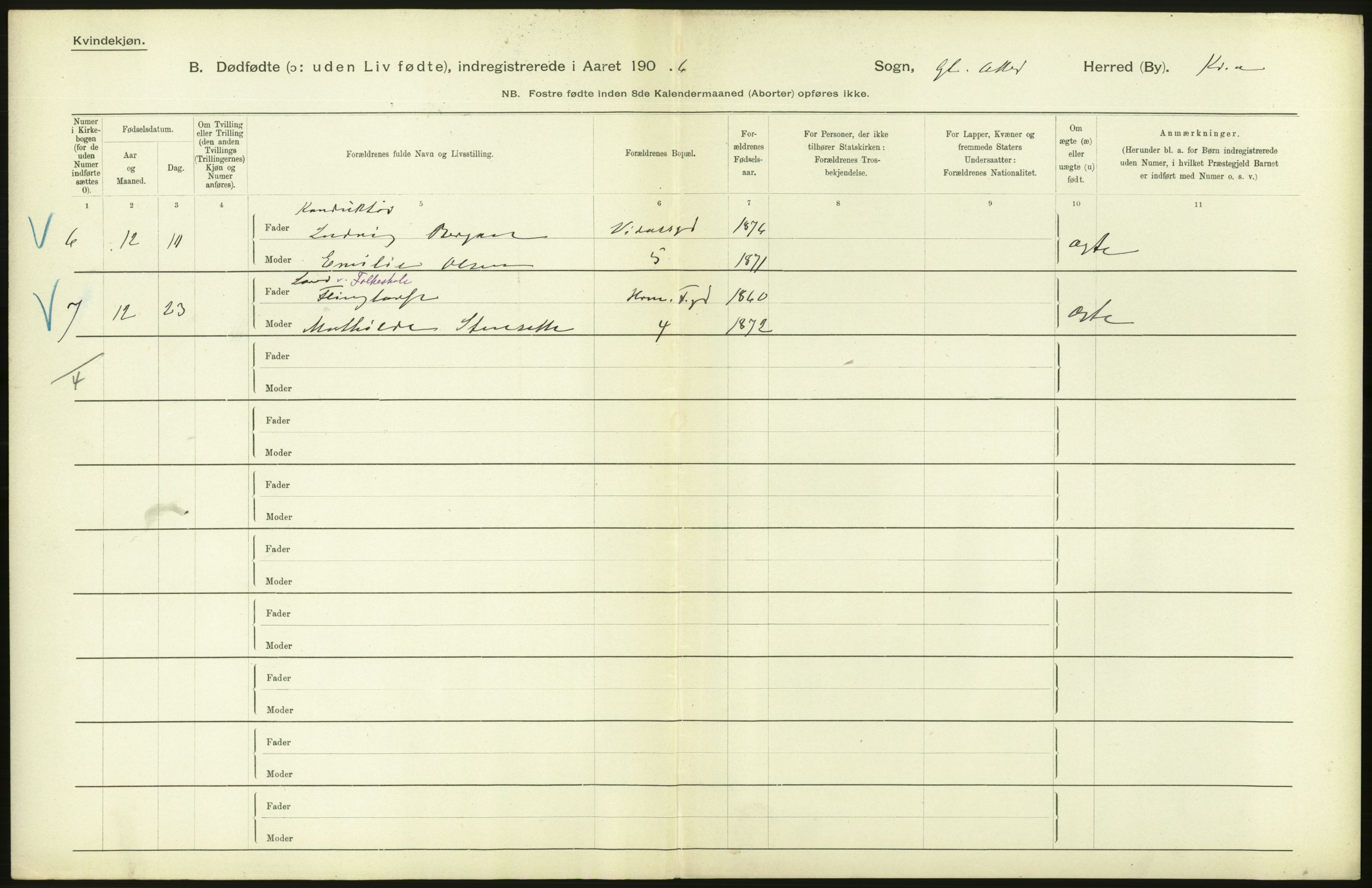 Statistisk sentralbyrå, Sosiodemografiske emner, Befolkning, RA/S-2228/D/Df/Dfa/Dfad/L0010: Kristiania: Døde, dødfødte, 1906, p. 16