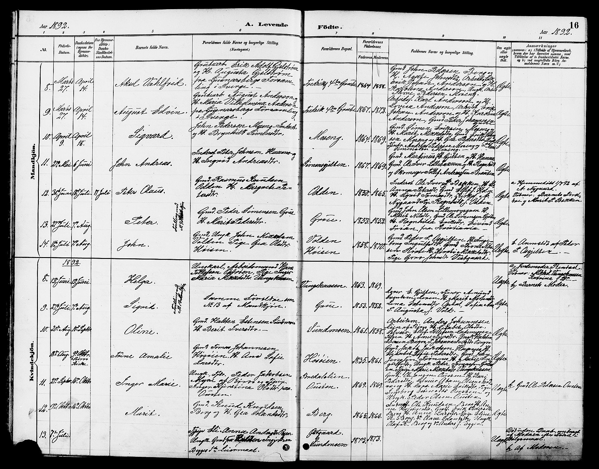 Tolga prestekontor, AV/SAH-PREST-062/L/L0008: Parish register (copy) no. 8, 1887-1912, p. 16