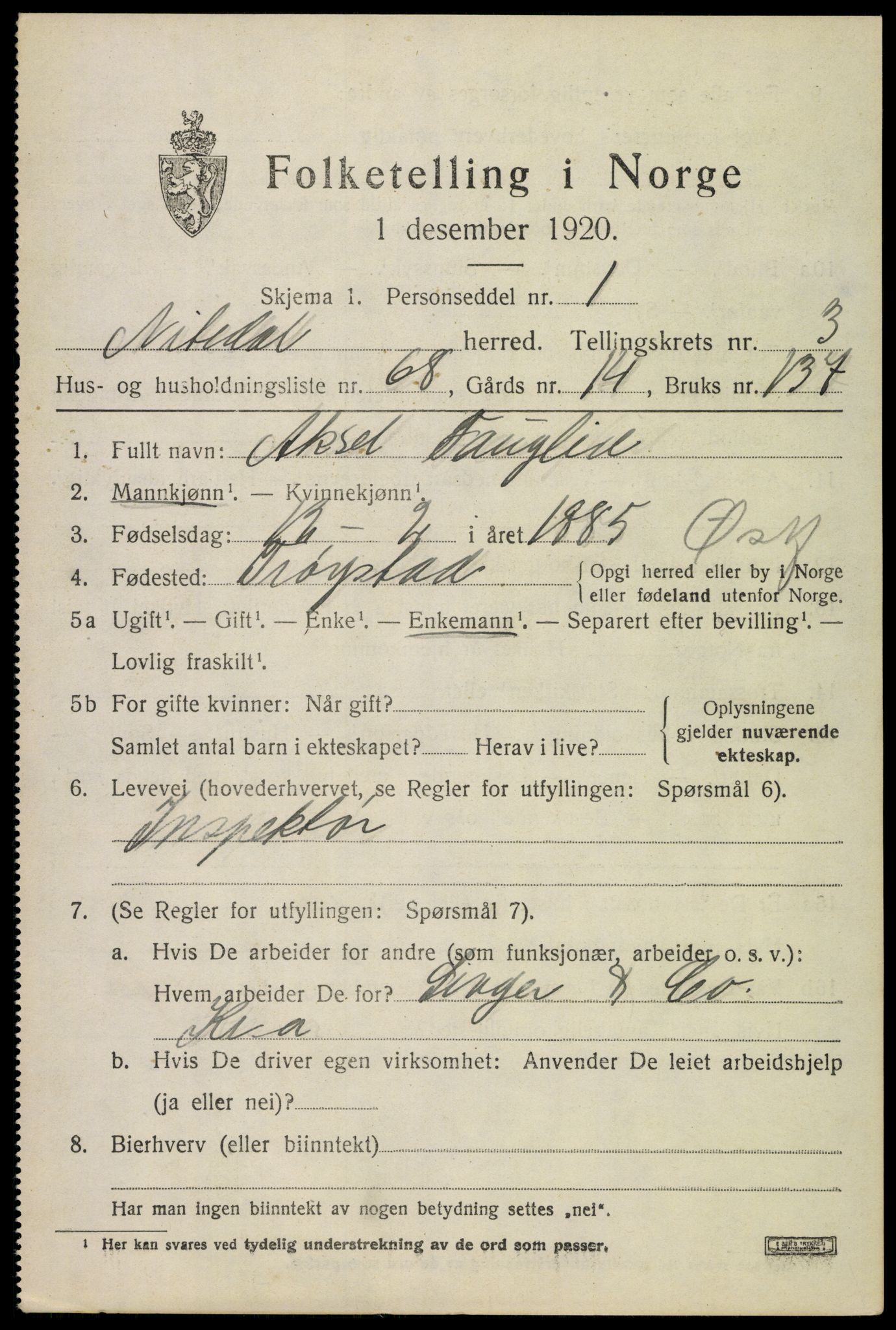 SAO, 1920 census for Nittedal, 1920, p. 4404