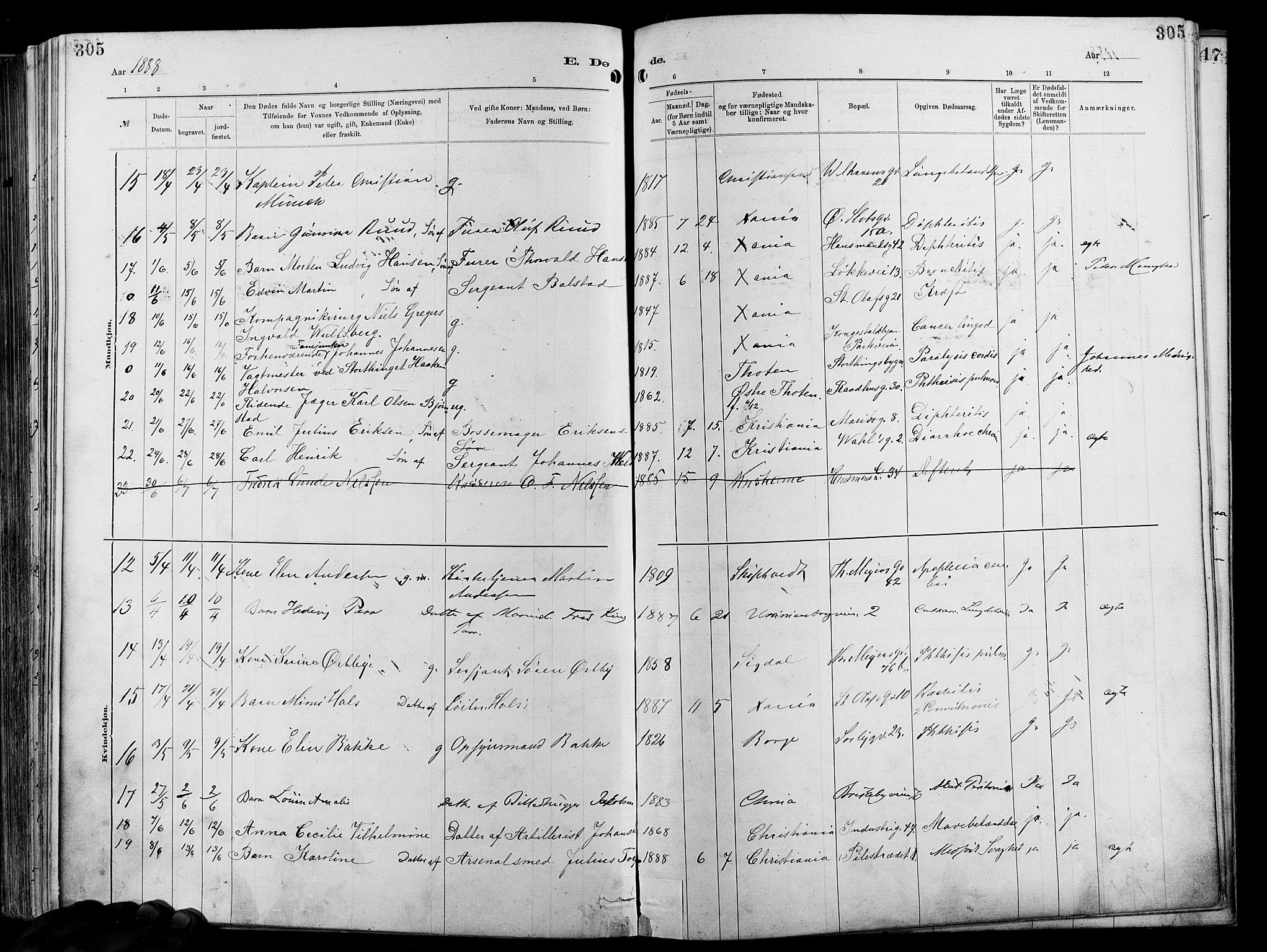 Garnisonsmenigheten Kirkebøker, SAO/A-10846/F/Fa/L0012: Parish register (official) no. 12, 1880-1893, p. 305