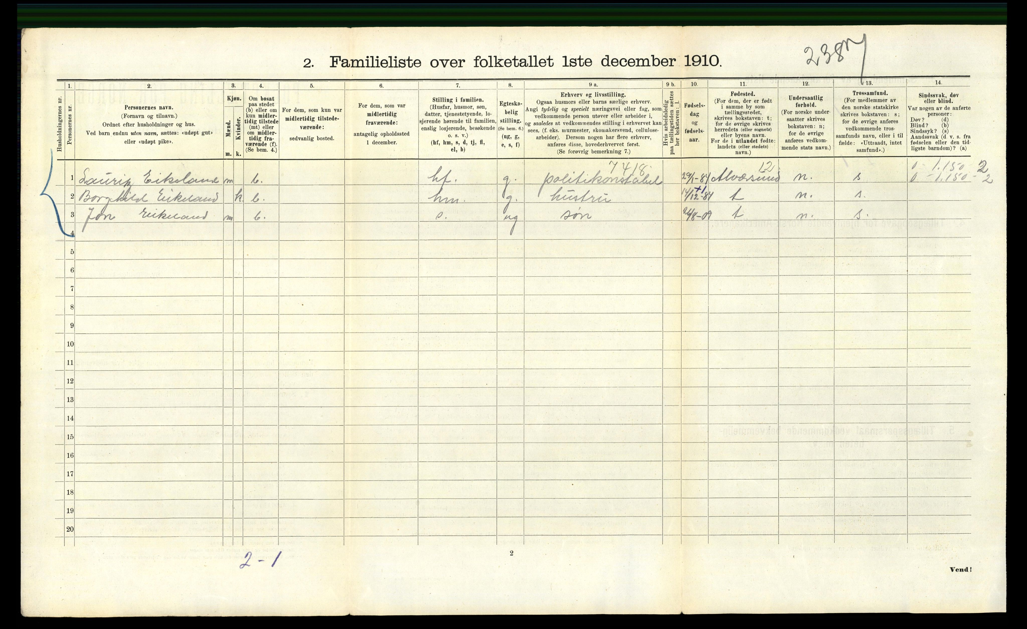 RA, 1910 census for Bergen, 1910, p. 3240