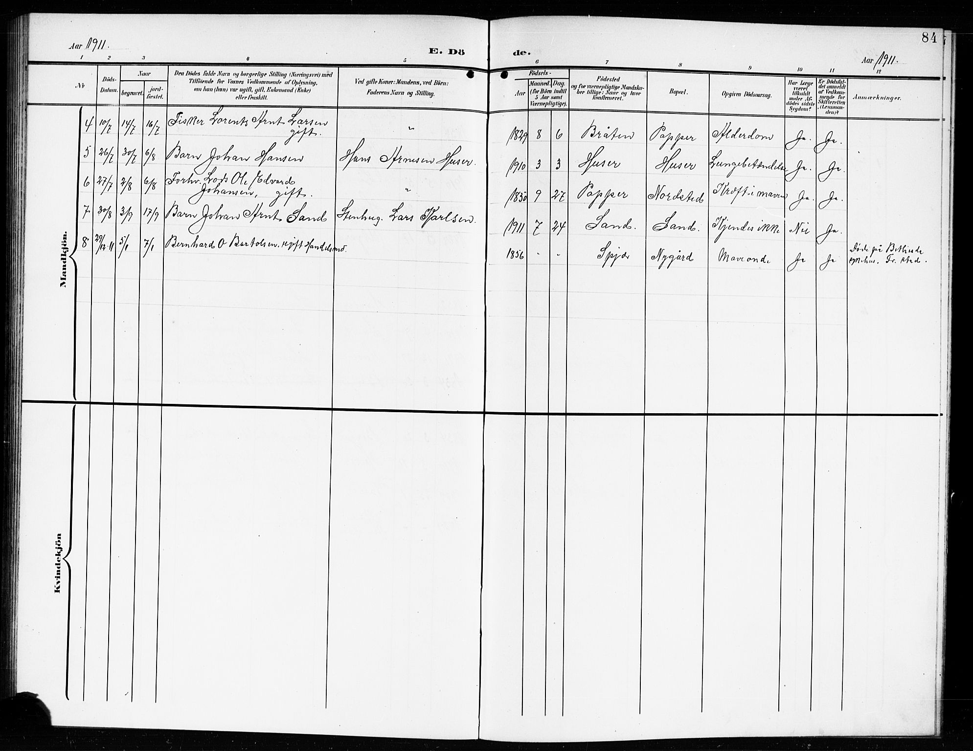 Hvaler prestekontor Kirkebøker, AV/SAO-A-2001/G/Gb/L0003: Parish register (copy) no. II 3, 1904-1917, p. 84