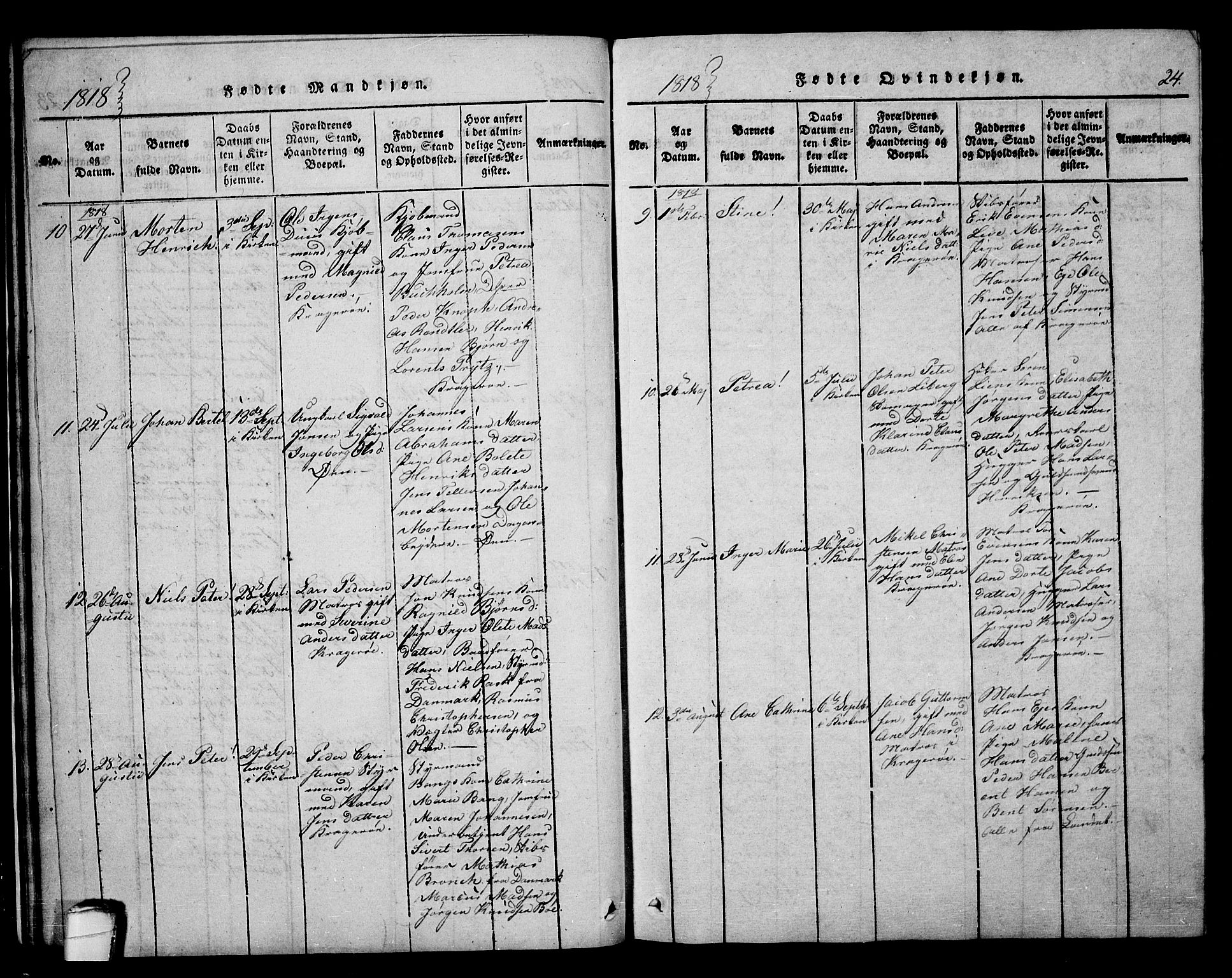 Kragerø kirkebøker, SAKO/A-278/F/Fa/L0004: Parish register (official) no. 4, 1814-1831, p. 24
