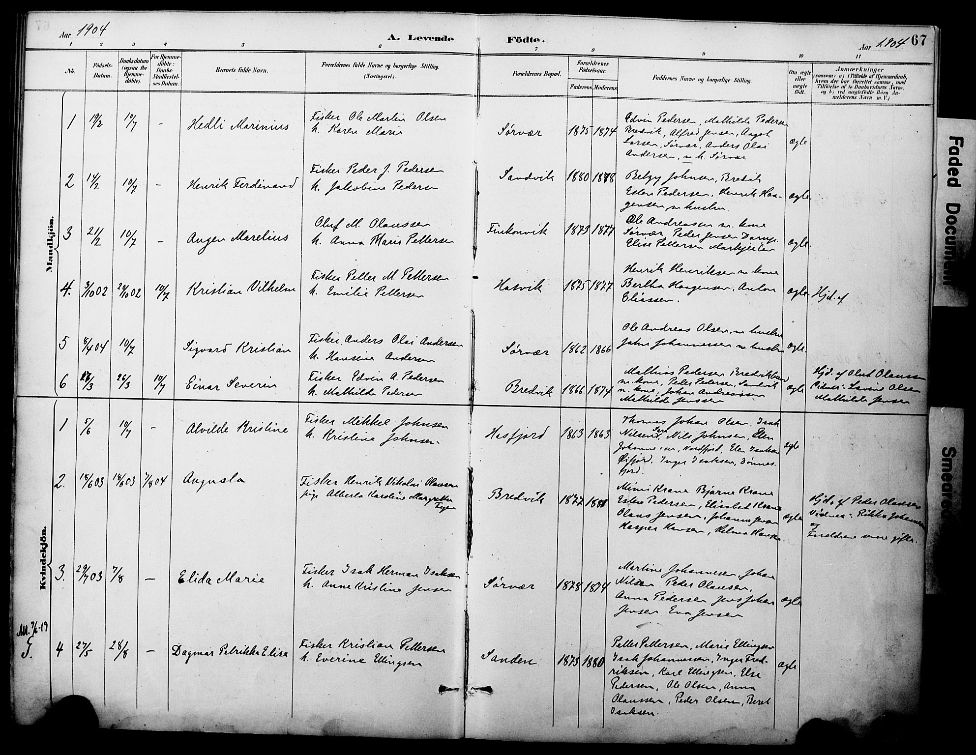 Loppa sokneprestkontor, AV/SATØ-S-1339/H/Ha/L0008kirke: Parish register (official) no. 8, 1889-1907, p. 67