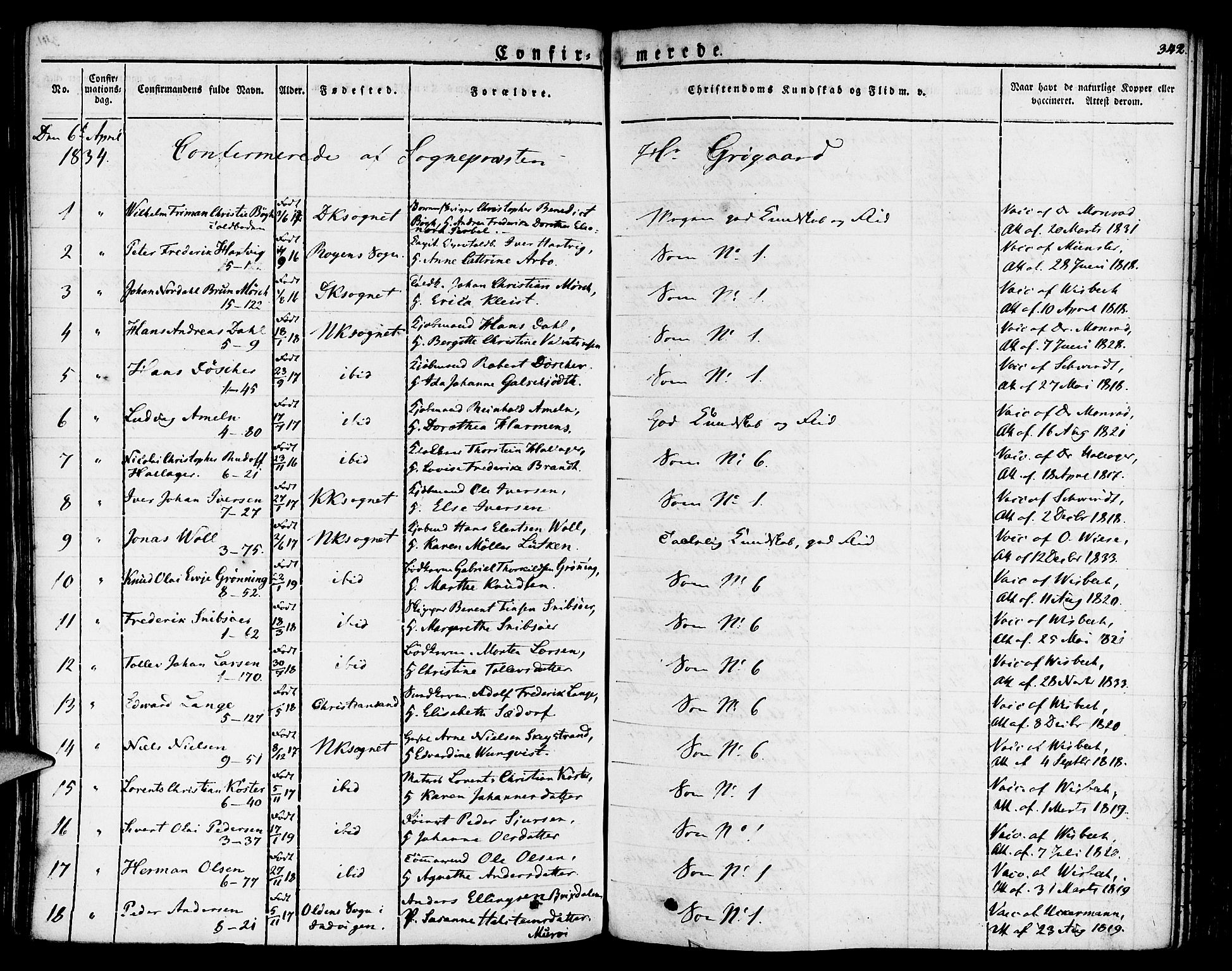 Nykirken Sokneprestembete, SAB/A-77101/H/Haa/L0012: Parish register (official) no. A 12, 1821-1844, p. 342