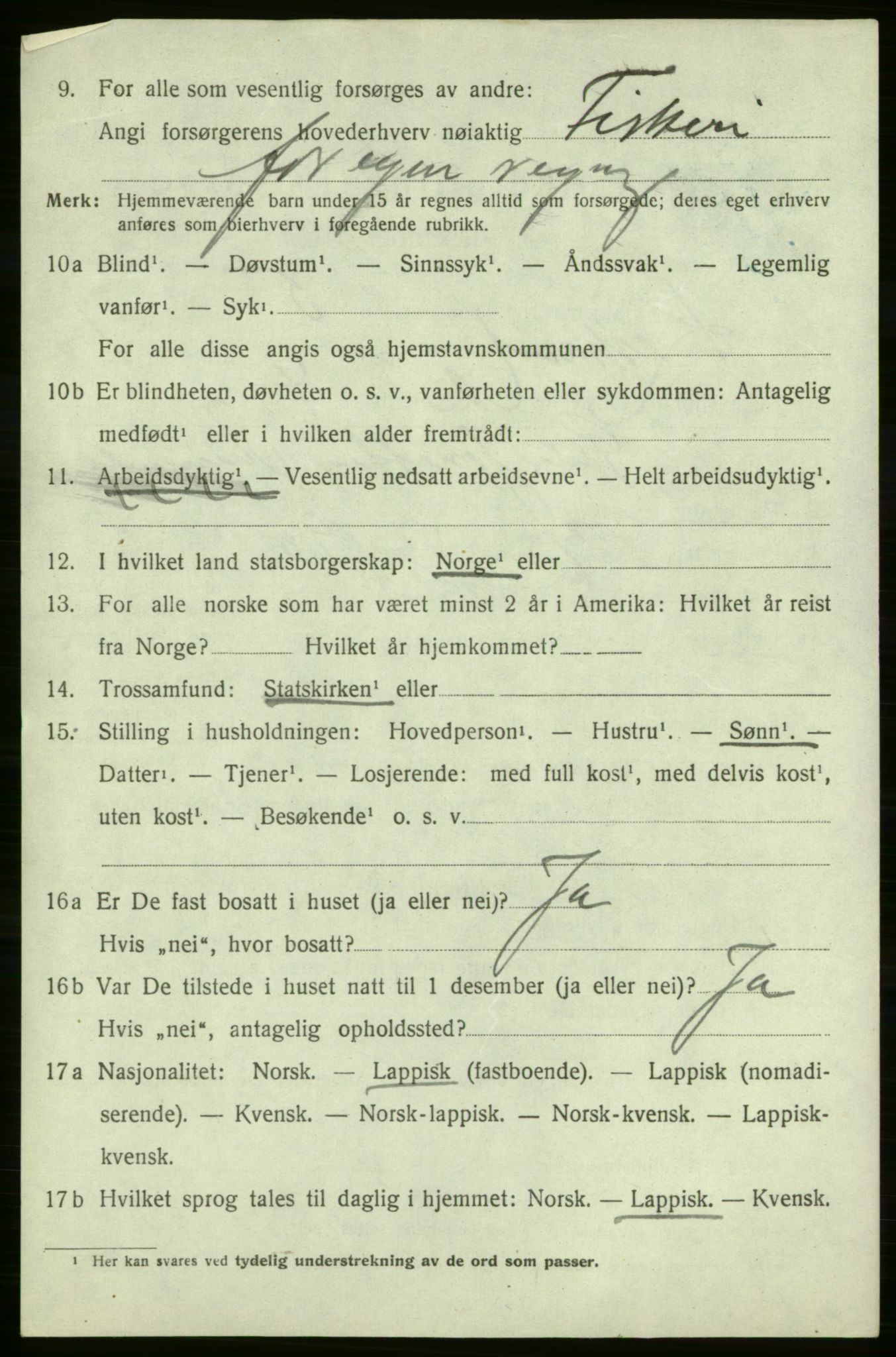 SATØ, 1920 census for Kistrand, 1920, p. 859