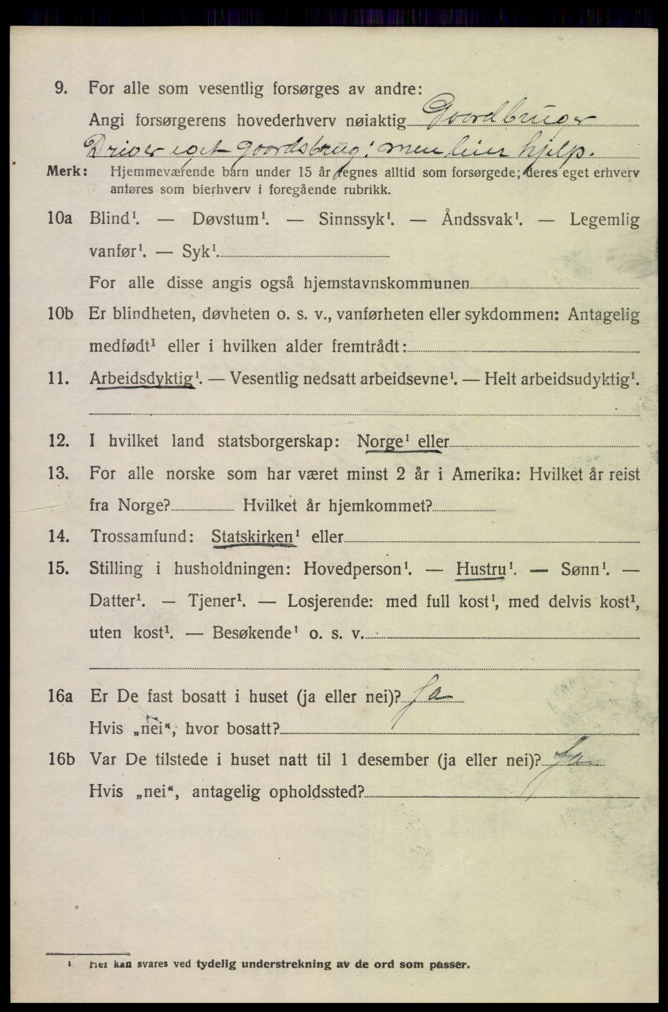 SAK, 1920 census for Oddernes, 1920, p. 3050