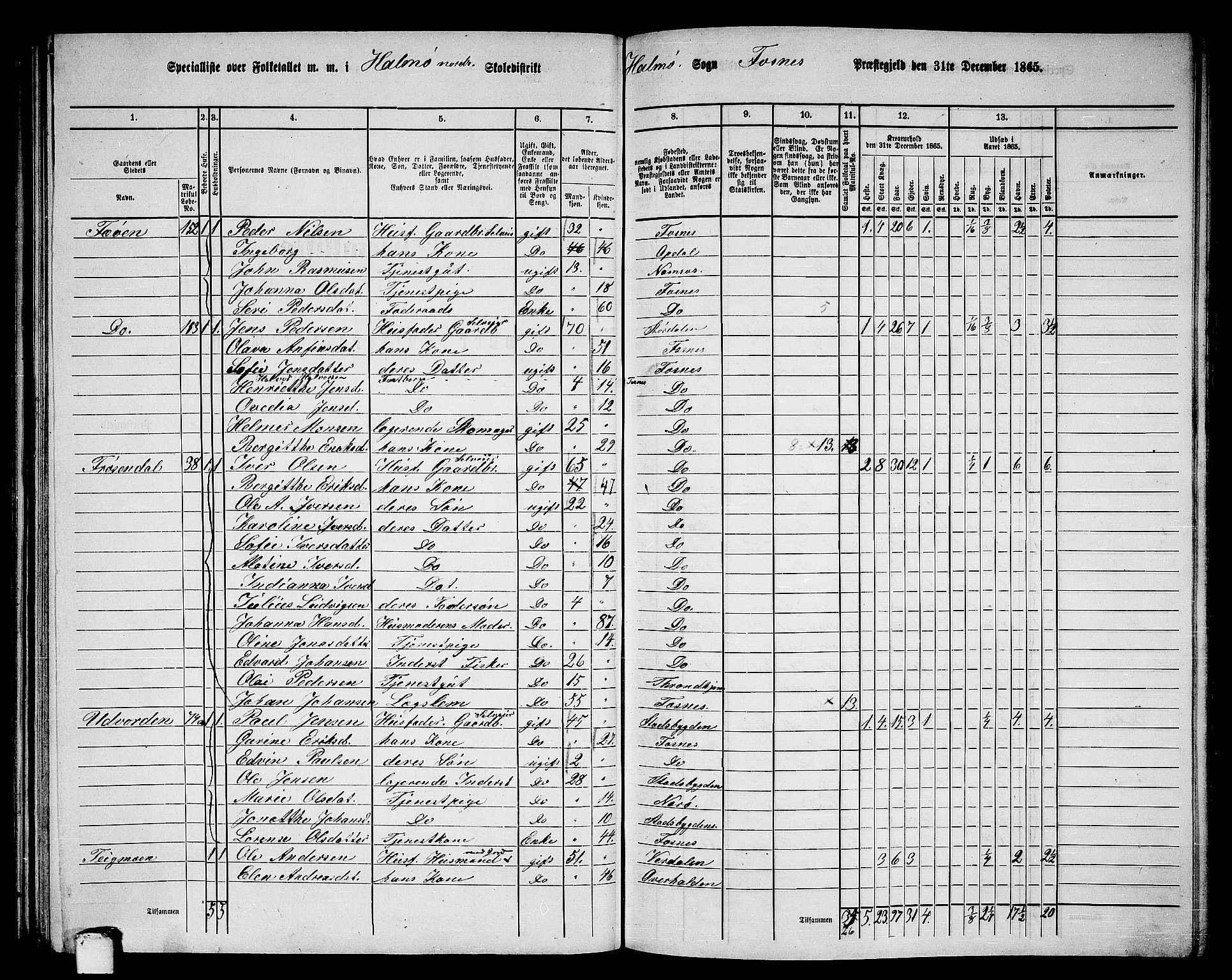 RA, 1865 census for Fosnes, 1865, p. 75