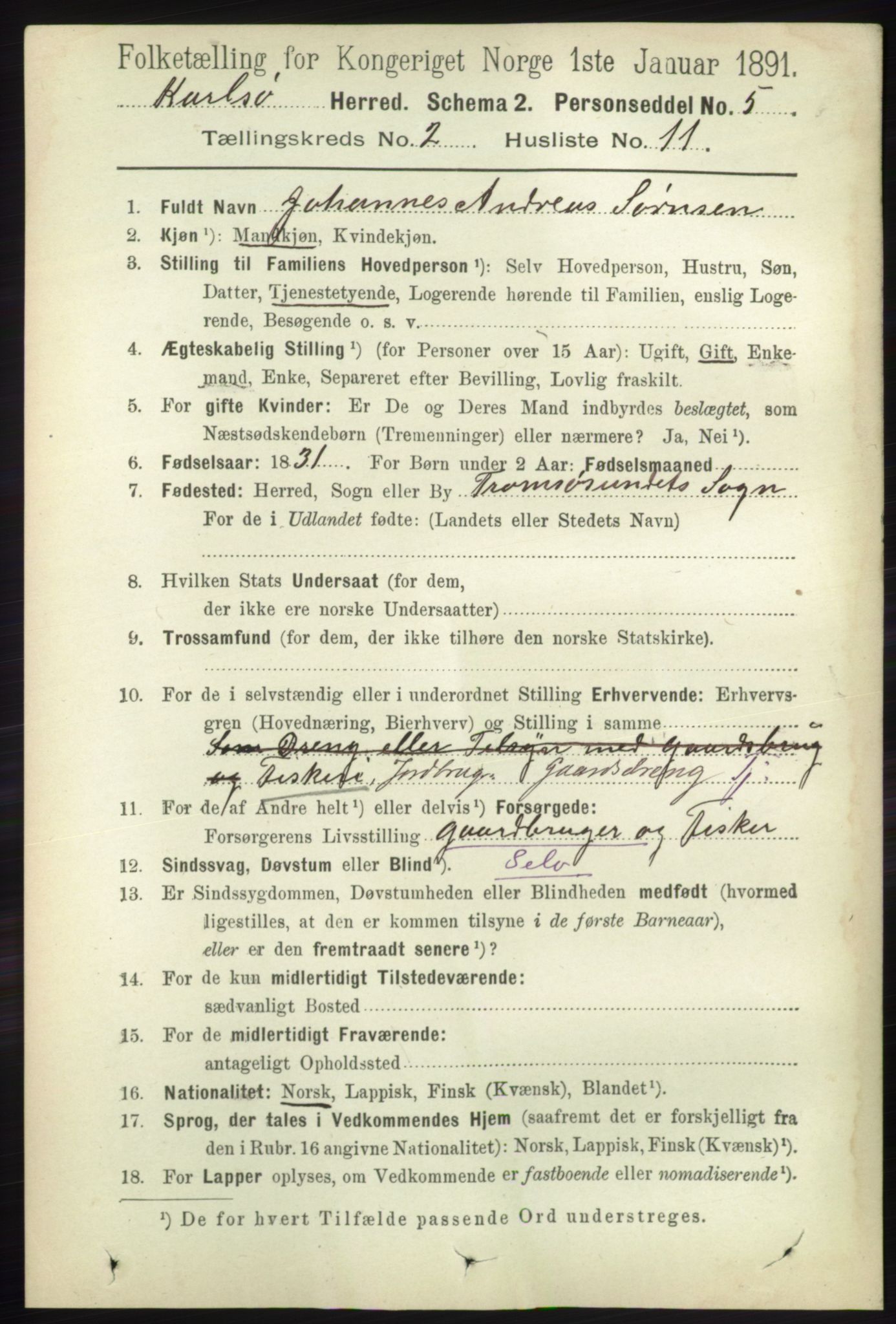 RA, 1891 census for 1936 Karlsøy, 1891, p. 470