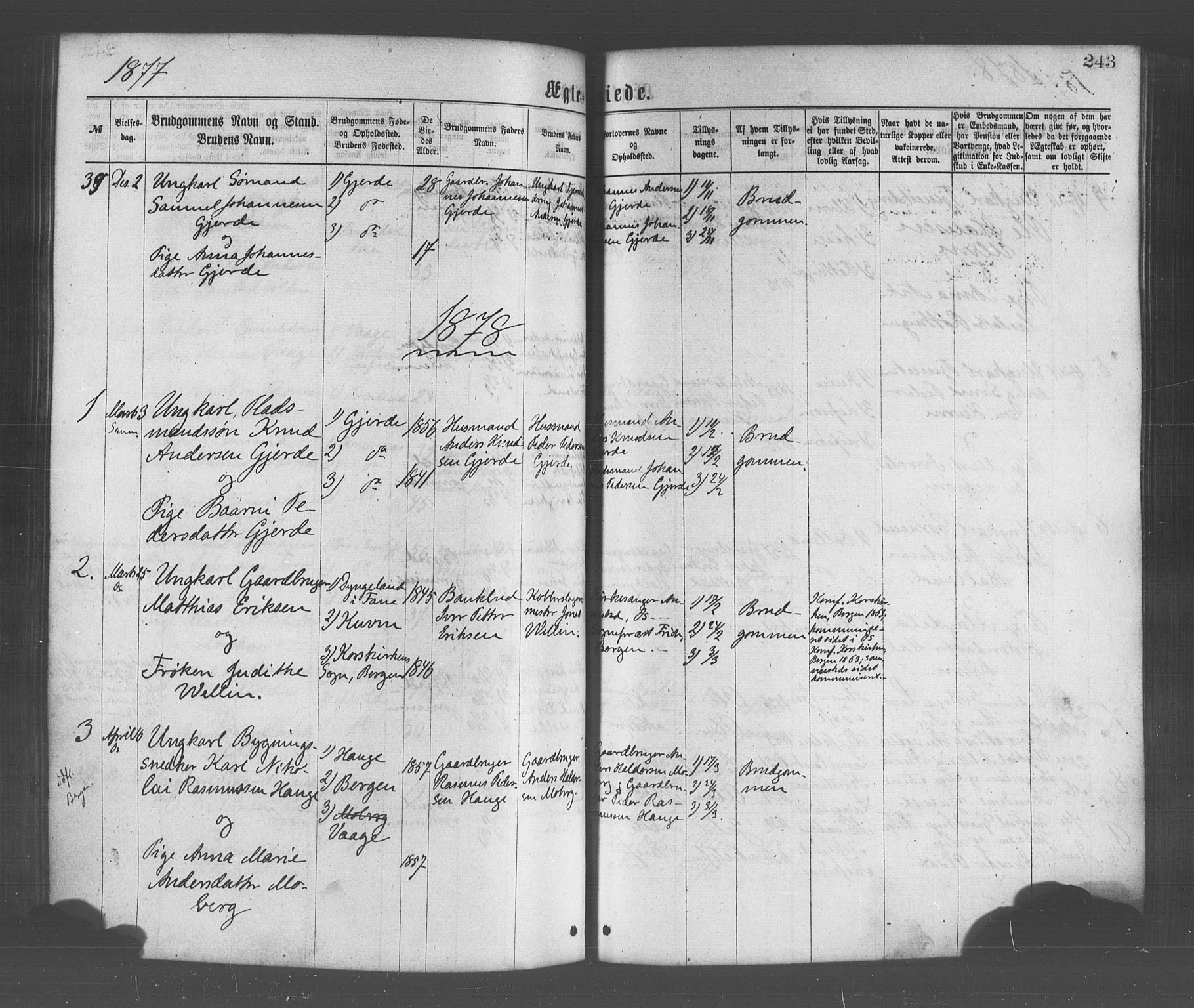 Os sokneprestembete, SAB/A-99929: Parish register (official) no. A 18, 1874-1884, p. 243