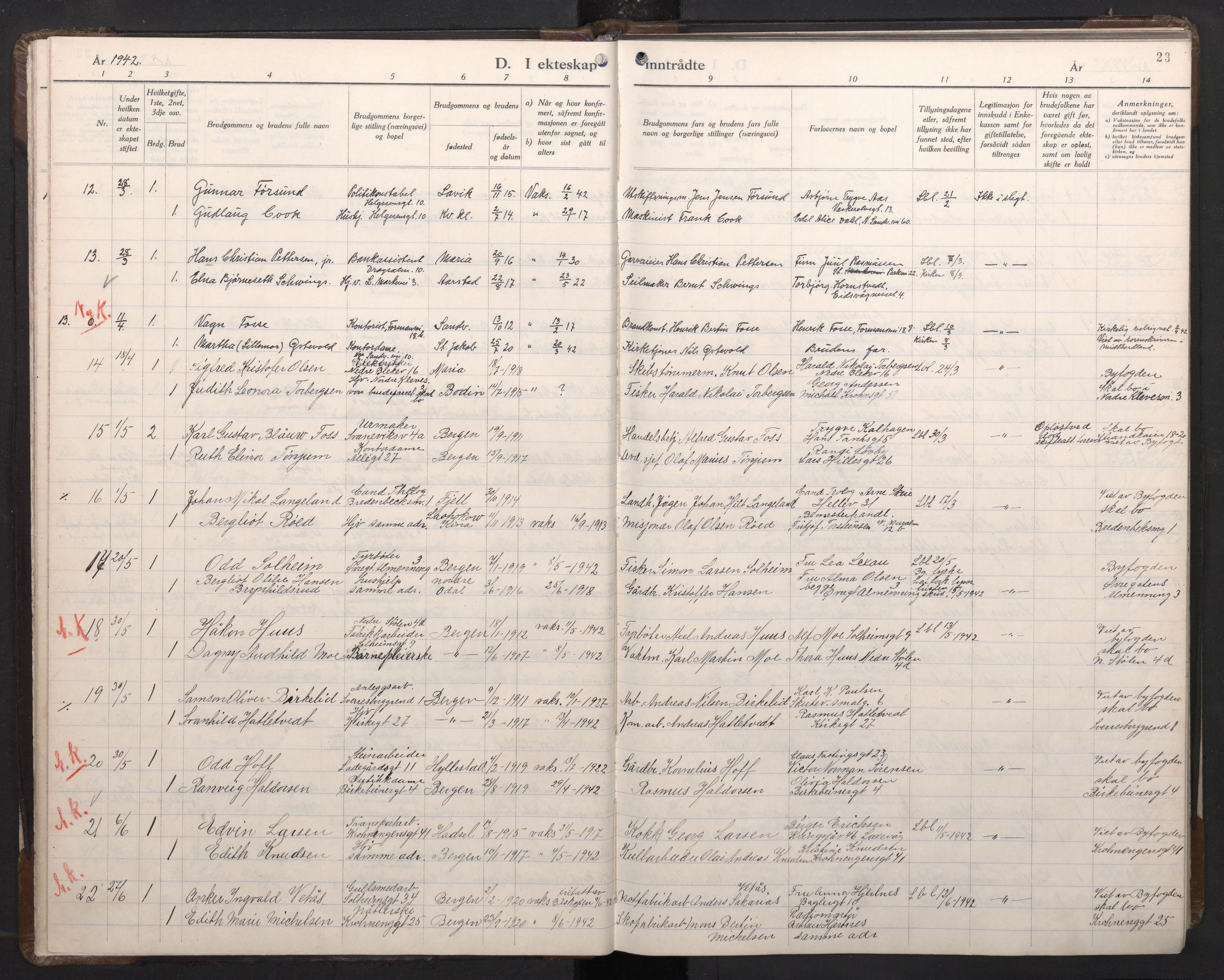 Mariakirken Sokneprestembete, AV/SAB-A-76901/H/Haa/L0019: Parish register (official) no. D 1, 1939-1963, p. 22b-23a