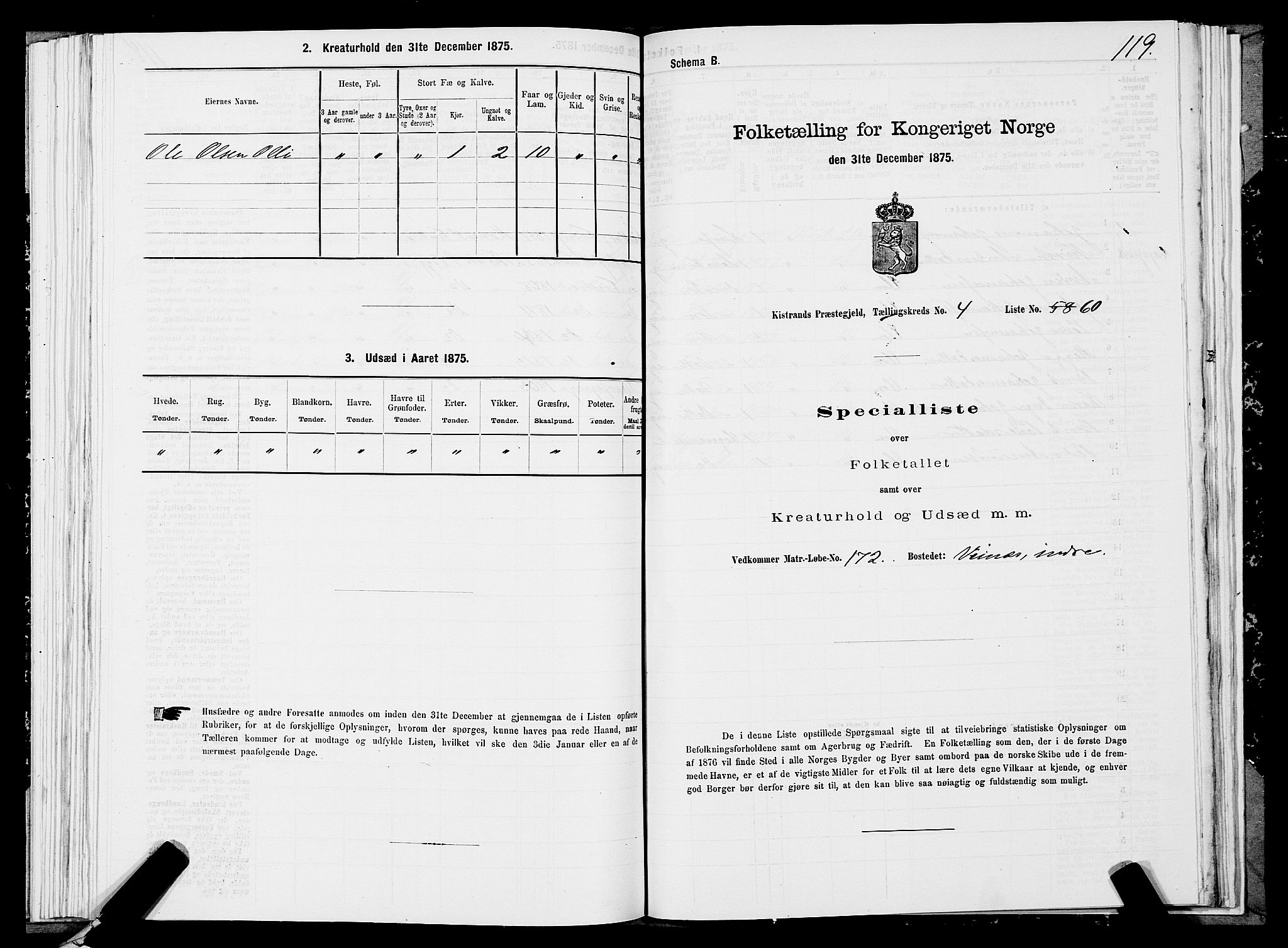 SATØ, 1875 census for 2020P Kistrand, 1875, p. 2119