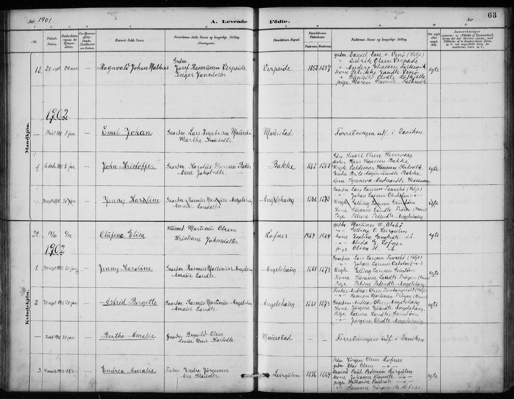 Davik sokneprestembete, AV/SAB-A-79701/H/Hab/Habc/L0002: Parish register (copy) no. C 2, 1889-1906, p. 63