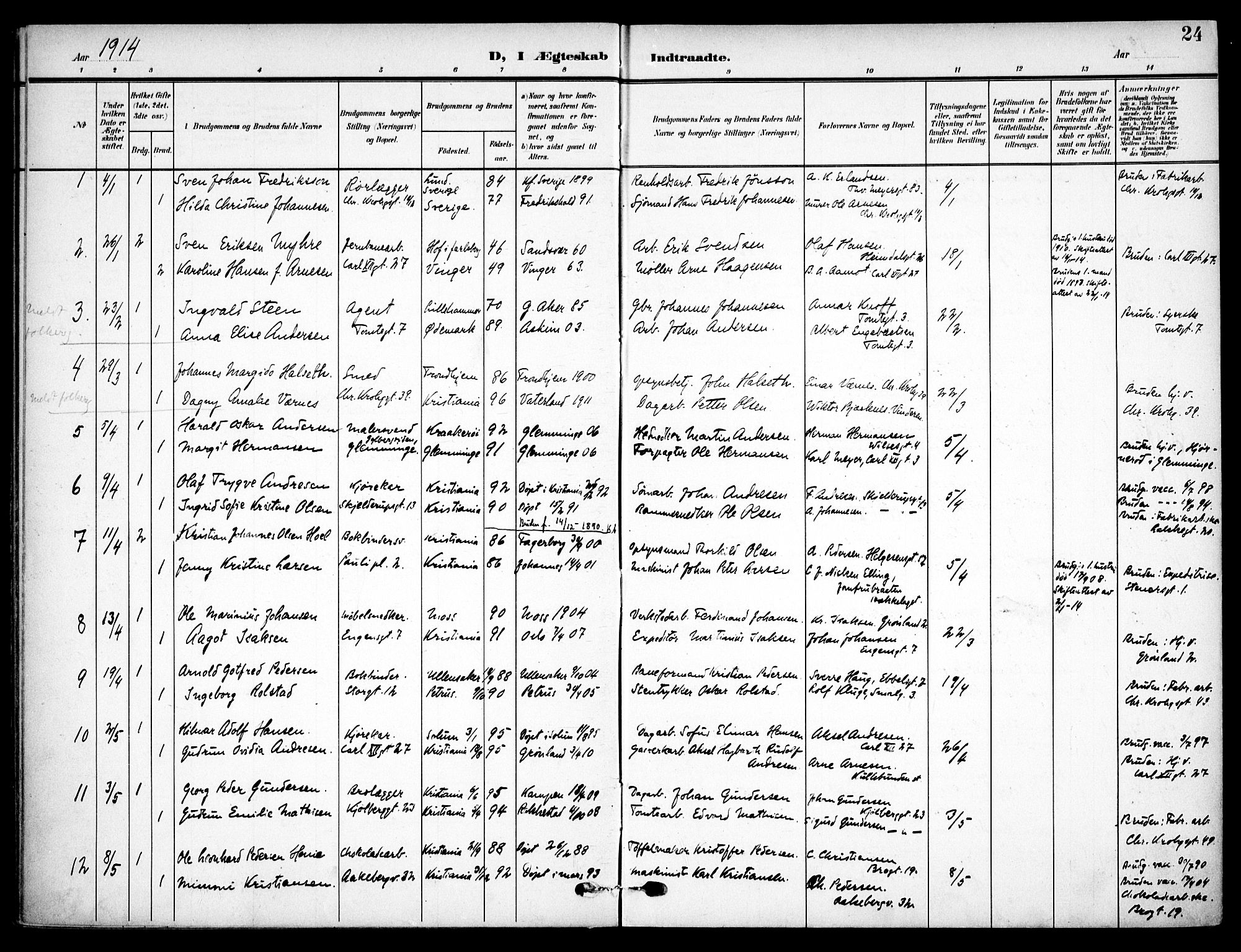 Vaterland prestekontor Kirkebøker, AV/SAO-A-10880/F/Fa/L0002: Parish register (official) no. 2, 1907-1921, p. 24